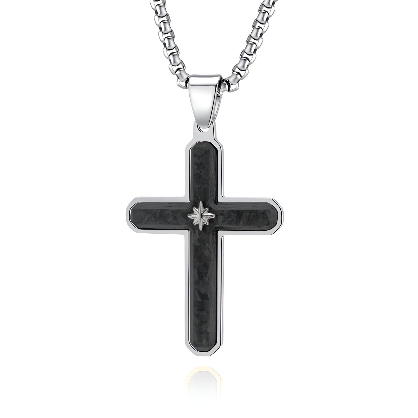 Collier pendentif croix en fibre de carbone et acier, style streetwear moderne, modèle Dante