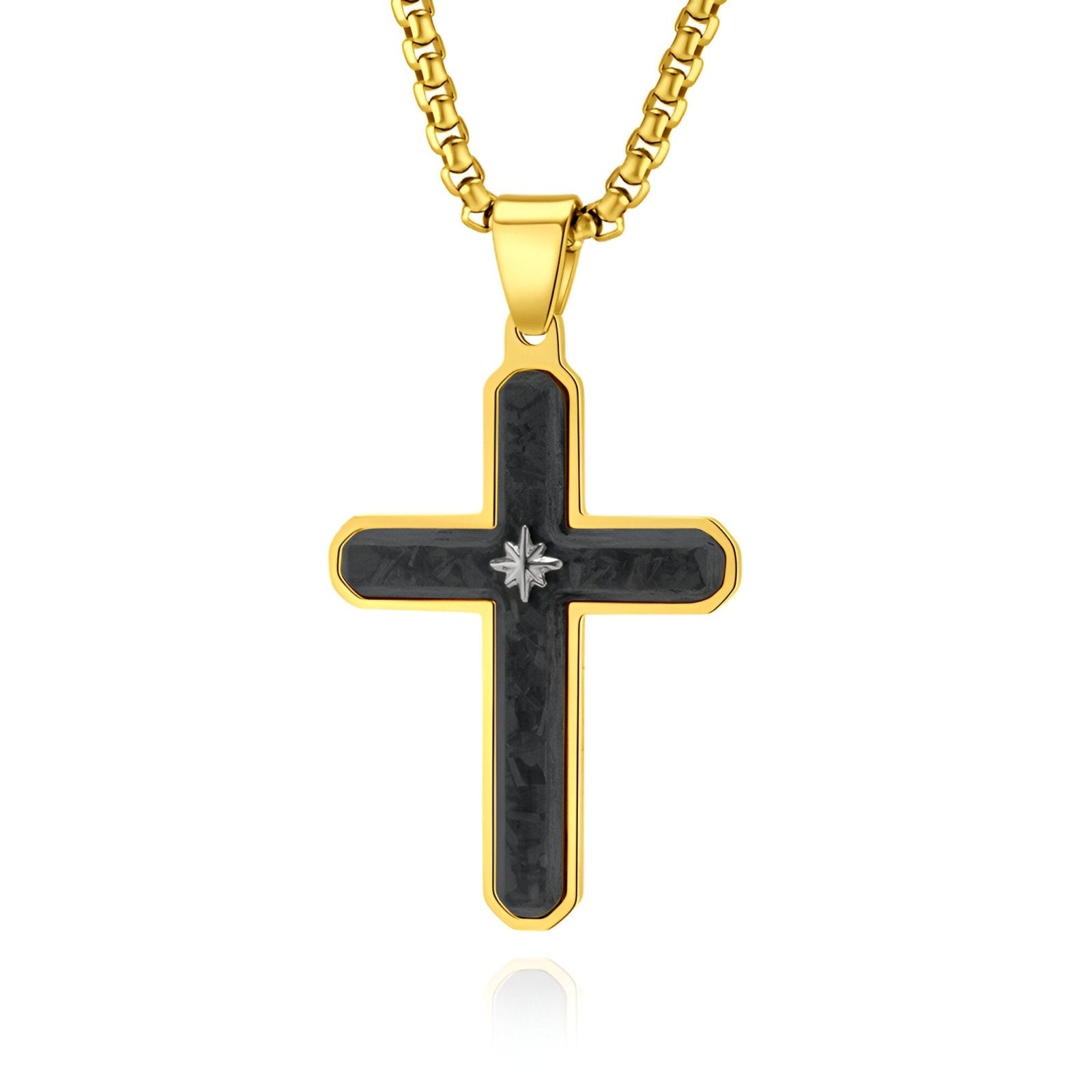 Collier pendentif croix en fibre de carbone et acier, style streetwear moderne, modèle Dante
