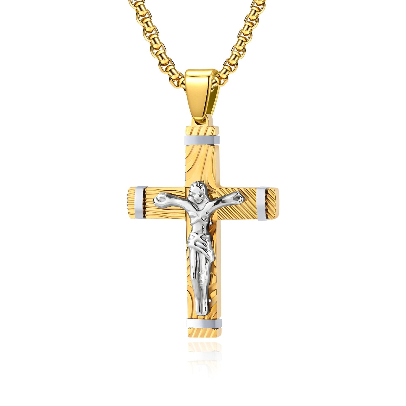 Collier pendentif croix Jésus en acier inoxydable, style religieux moderne, modèle Gabriel