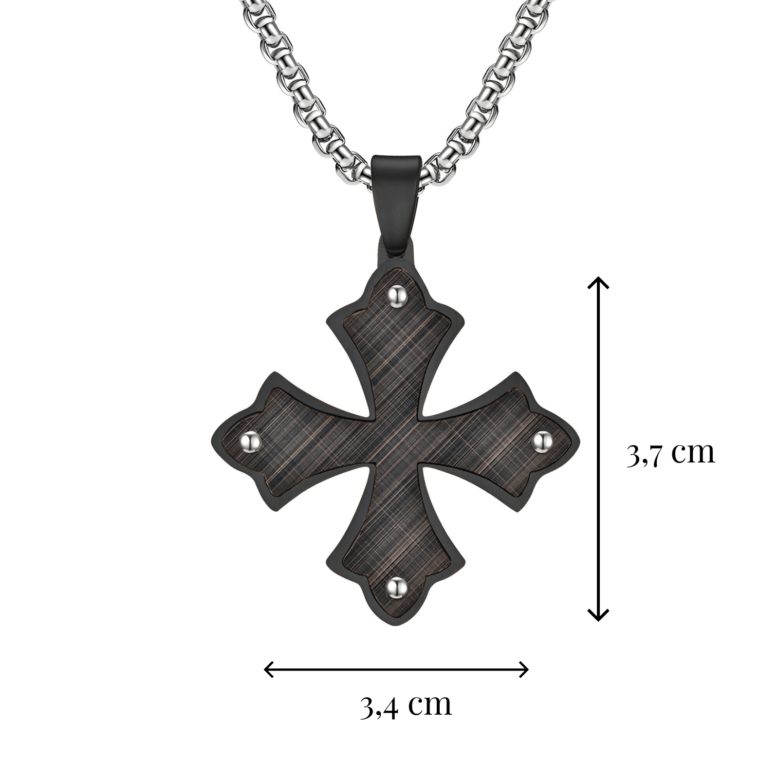 Collier pendentif croix pattée médiévale, acier inoxydable brossé, chaîne vénitienne, modèle Kael