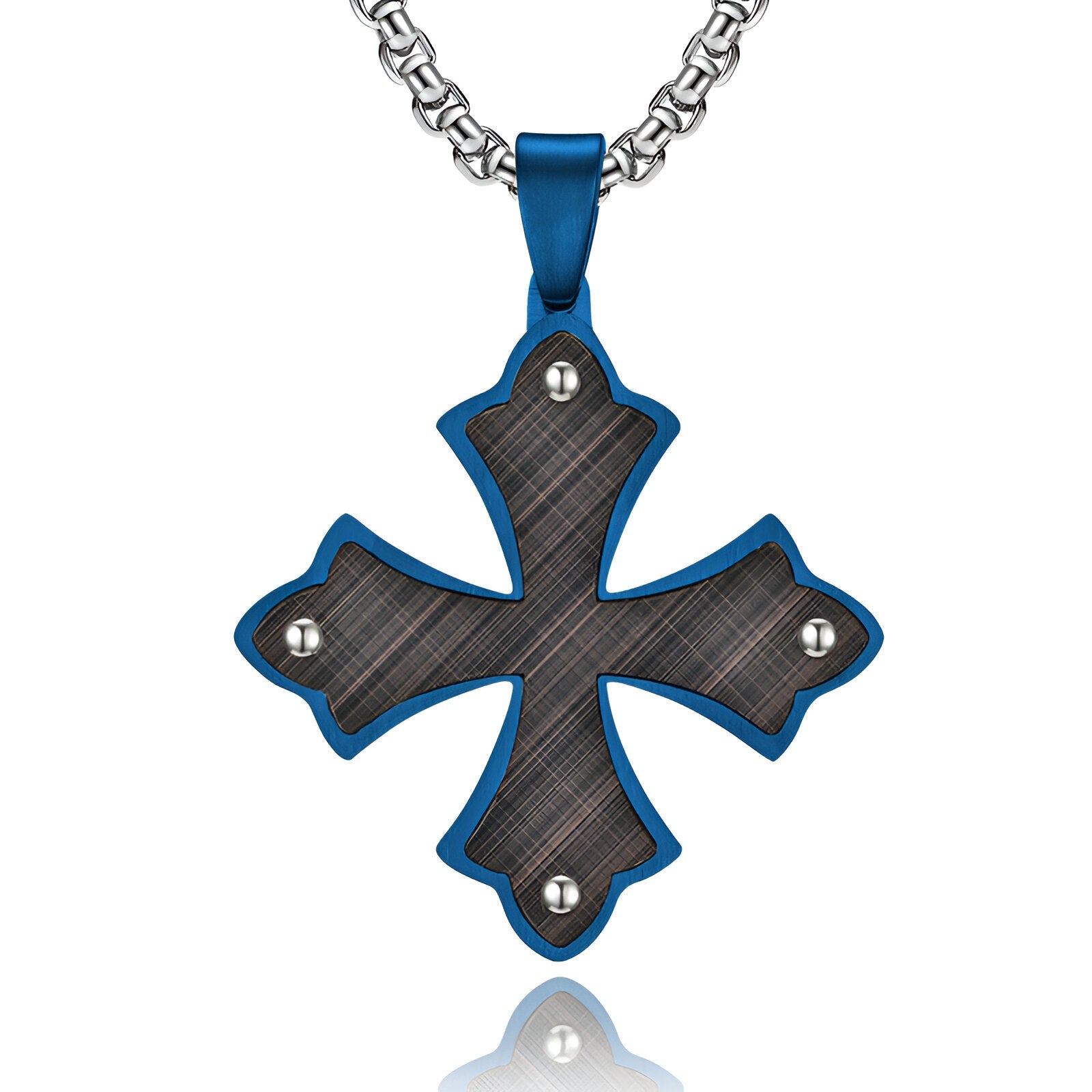 Collier pendentif croix pattée médiévale, acier inoxydable brossé, chaîne vénitienne, modèle Kael