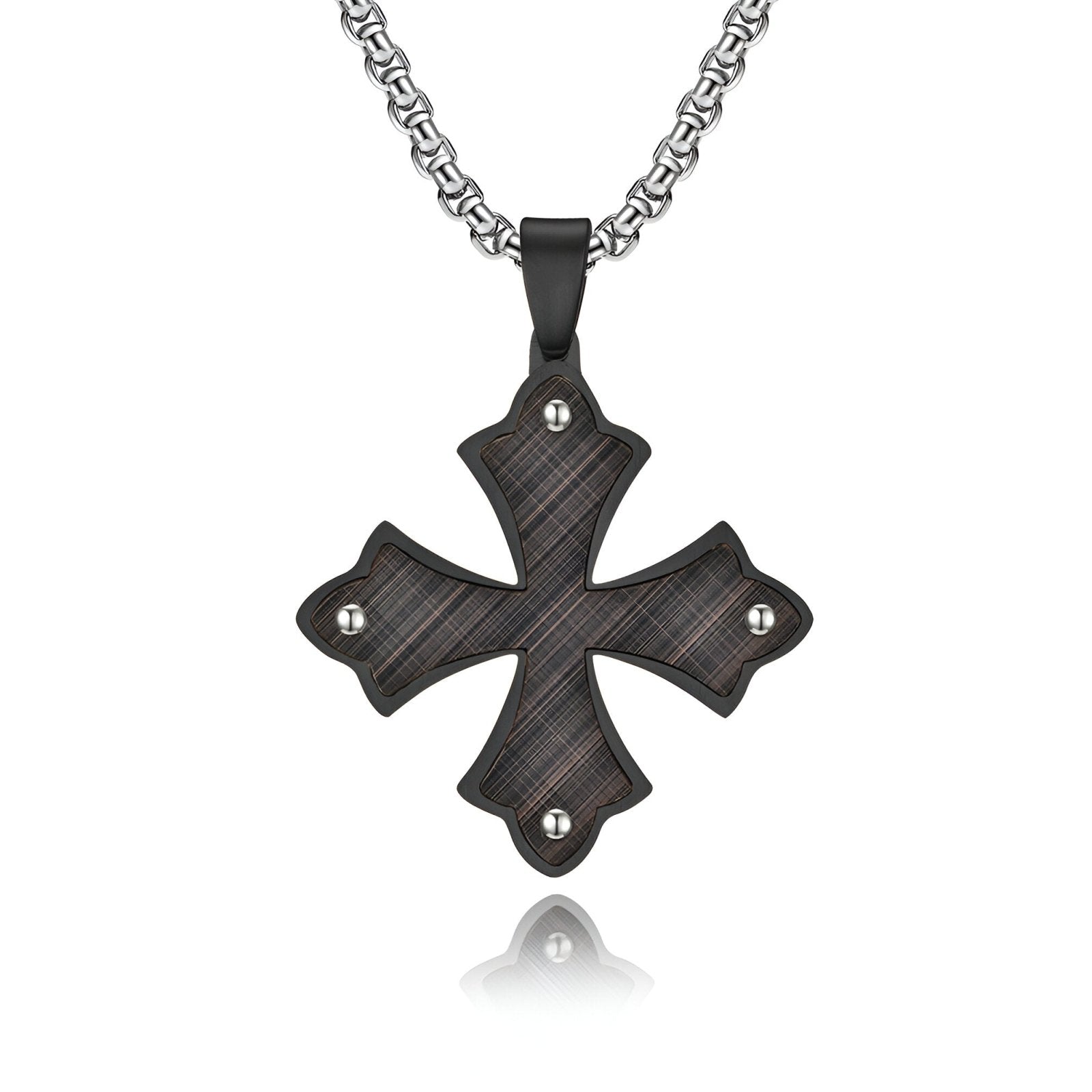 Collier pendentif croix pattée médiévale, acier inoxydable brossé, chaîne vénitienne, modèle Kael