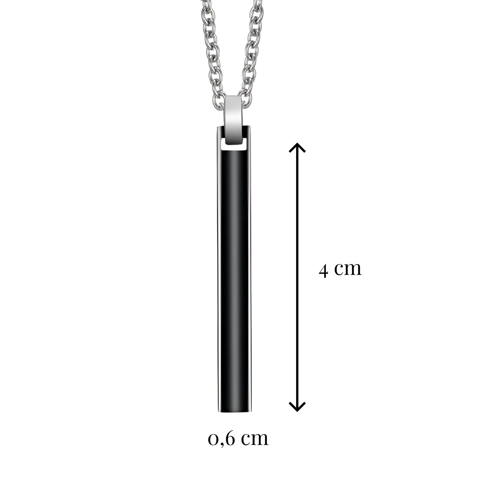 Collier pendentif cylindrique noir, en acier inoxydable poli, modèle Obsidian