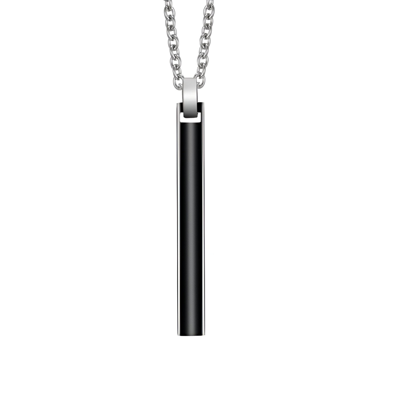 Collier pendentif cylindrique noir, en acier inoxydable poli, modèle Obsidian