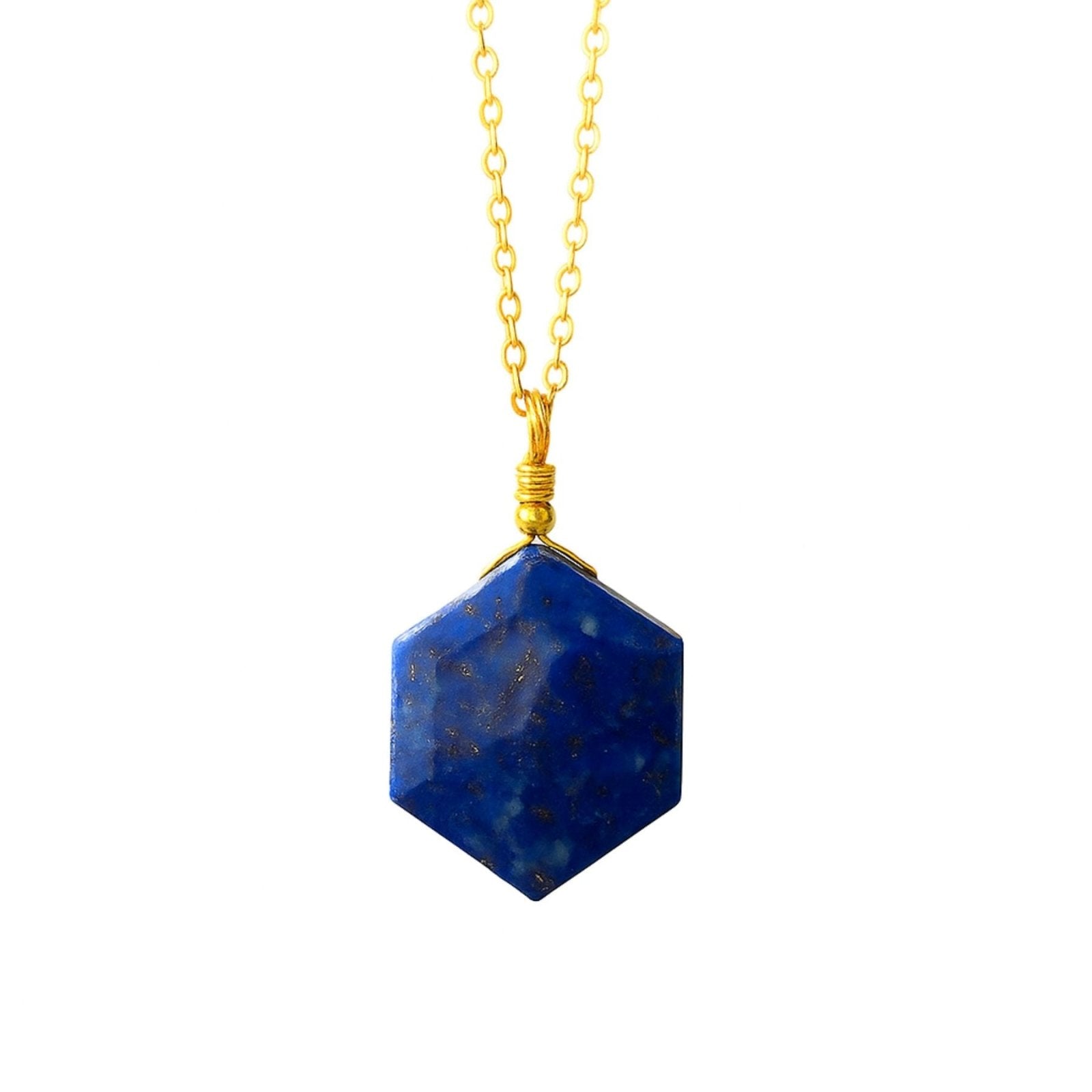 Collier pendentif en pierre naturelle hexagonale, chaîne dorée fine, style bohème chic pour femme, modèle Saphira