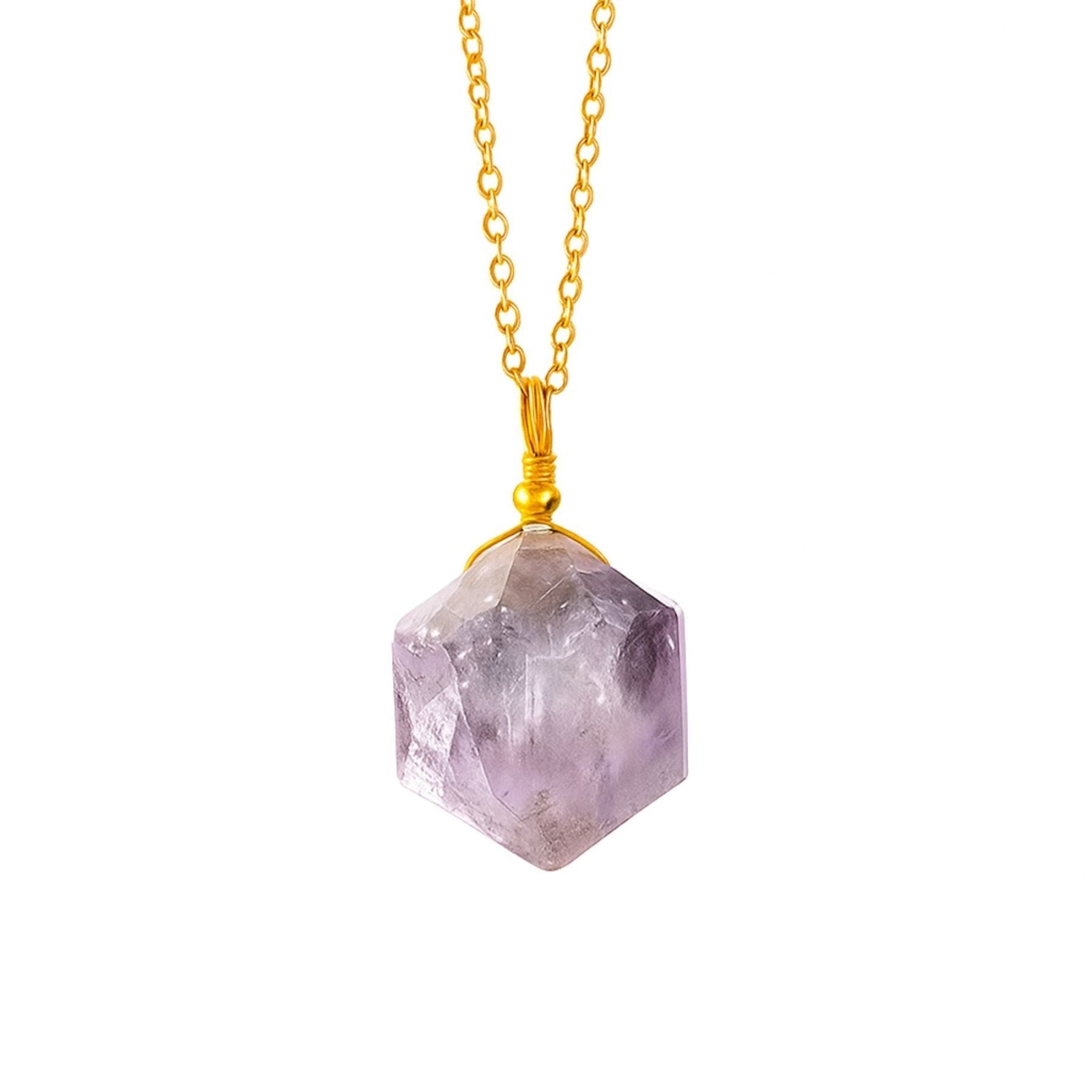 Collier pendentif en pierre naturelle hexagonale, chaîne dorée fine, style bohème chic pour femme, modèle Saphira