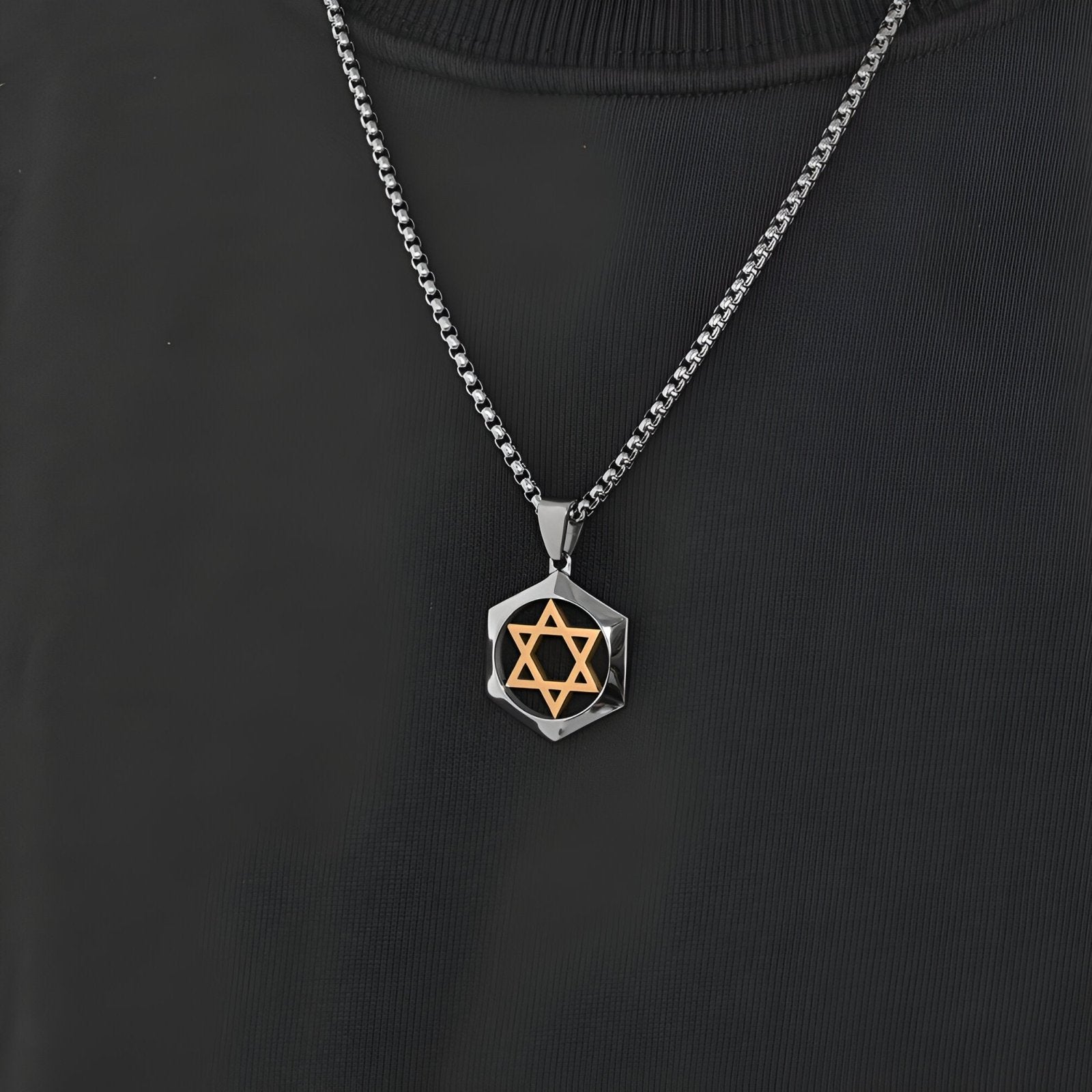 Collier pendentif étoile de David, en acier inoxydable 316L, unisexe, modèle Zion