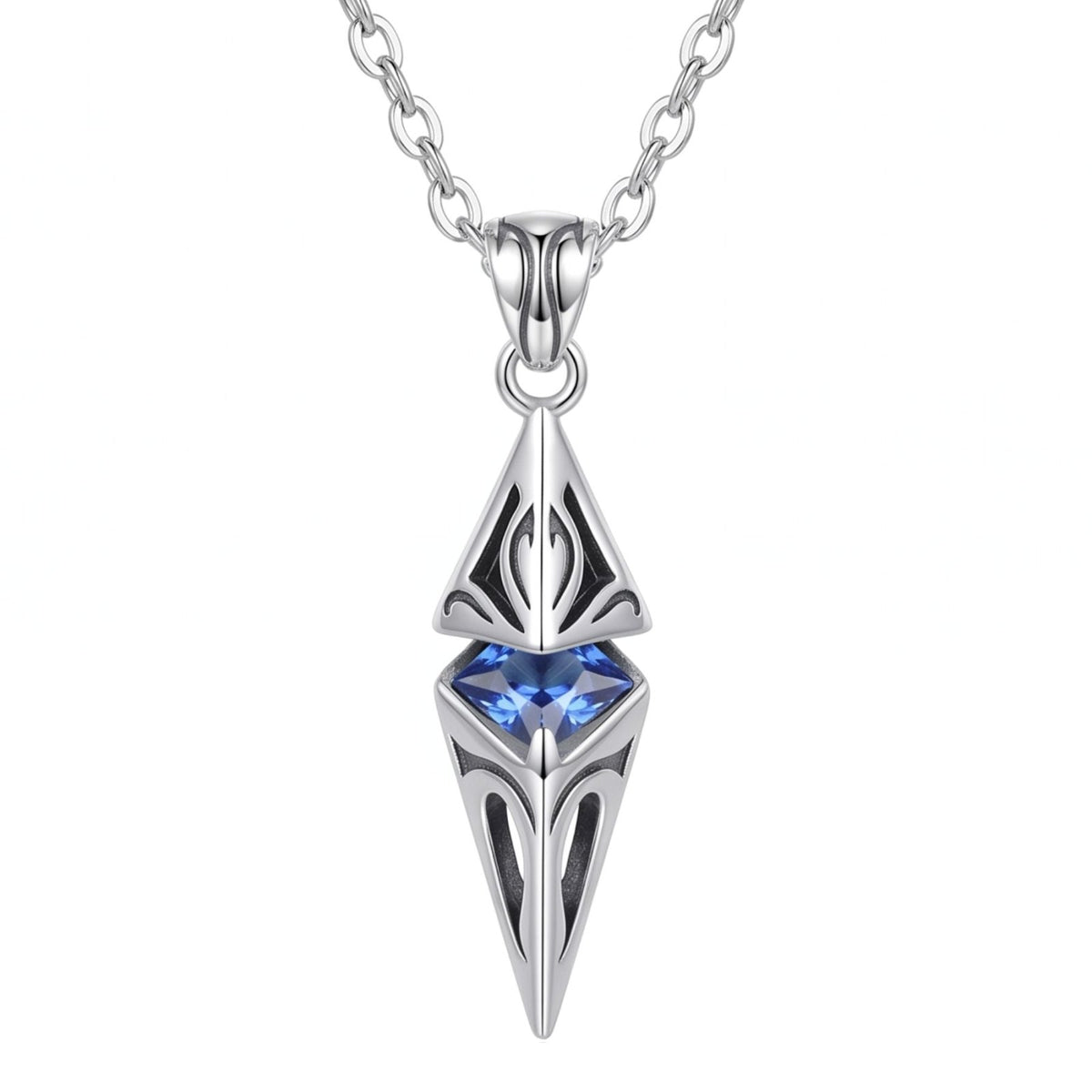 Collier pendentif géométrique pour homme, en cuivre argenté, avec pierre bleue facettée