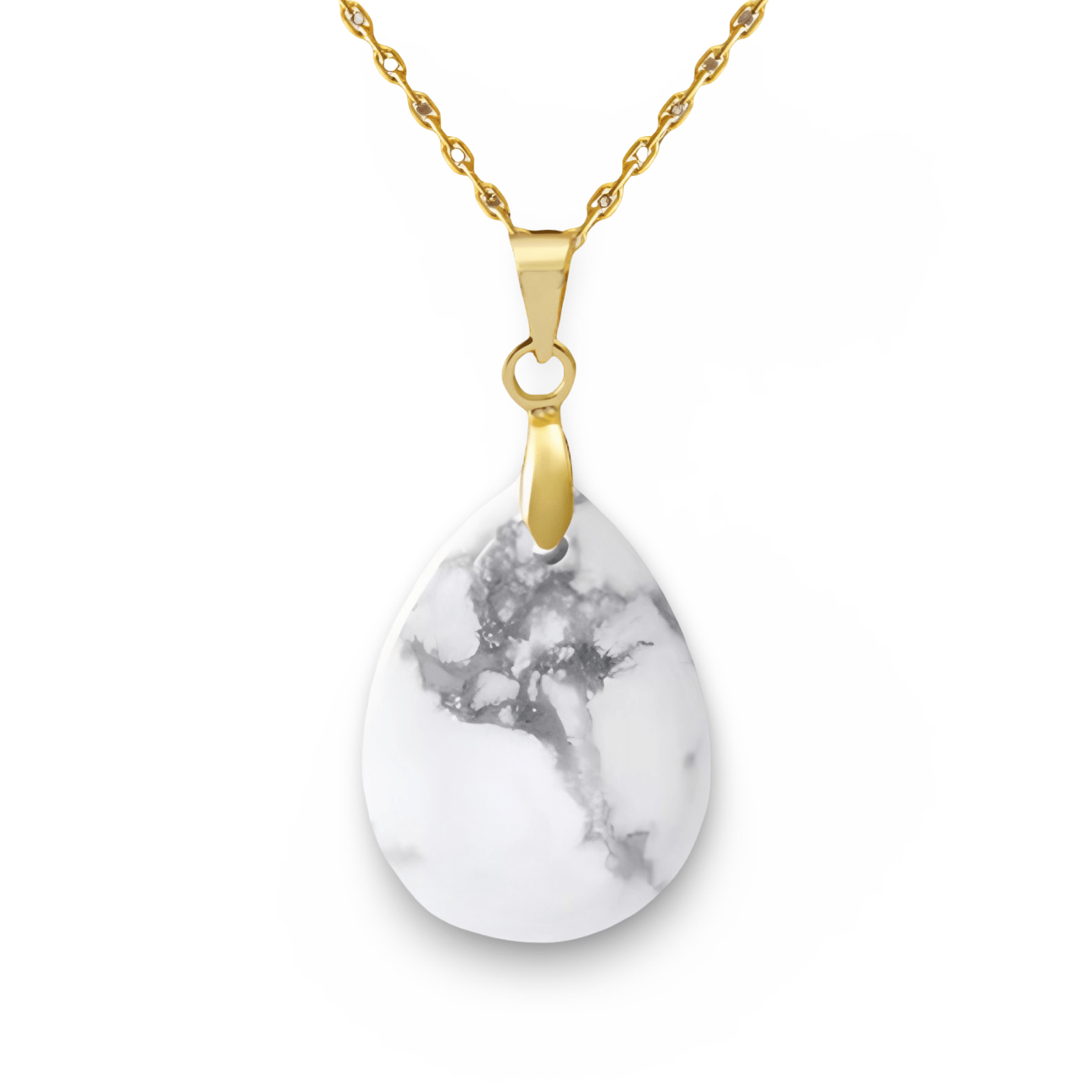 Collier pendentif goutte pour femme, en pierre naturelle howlite, style bohème chic