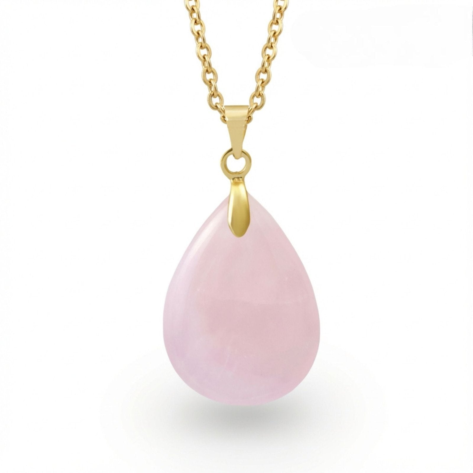 Collier pendentif goutte pour femme, en pierre naturelle quartz rose, style bohème chic