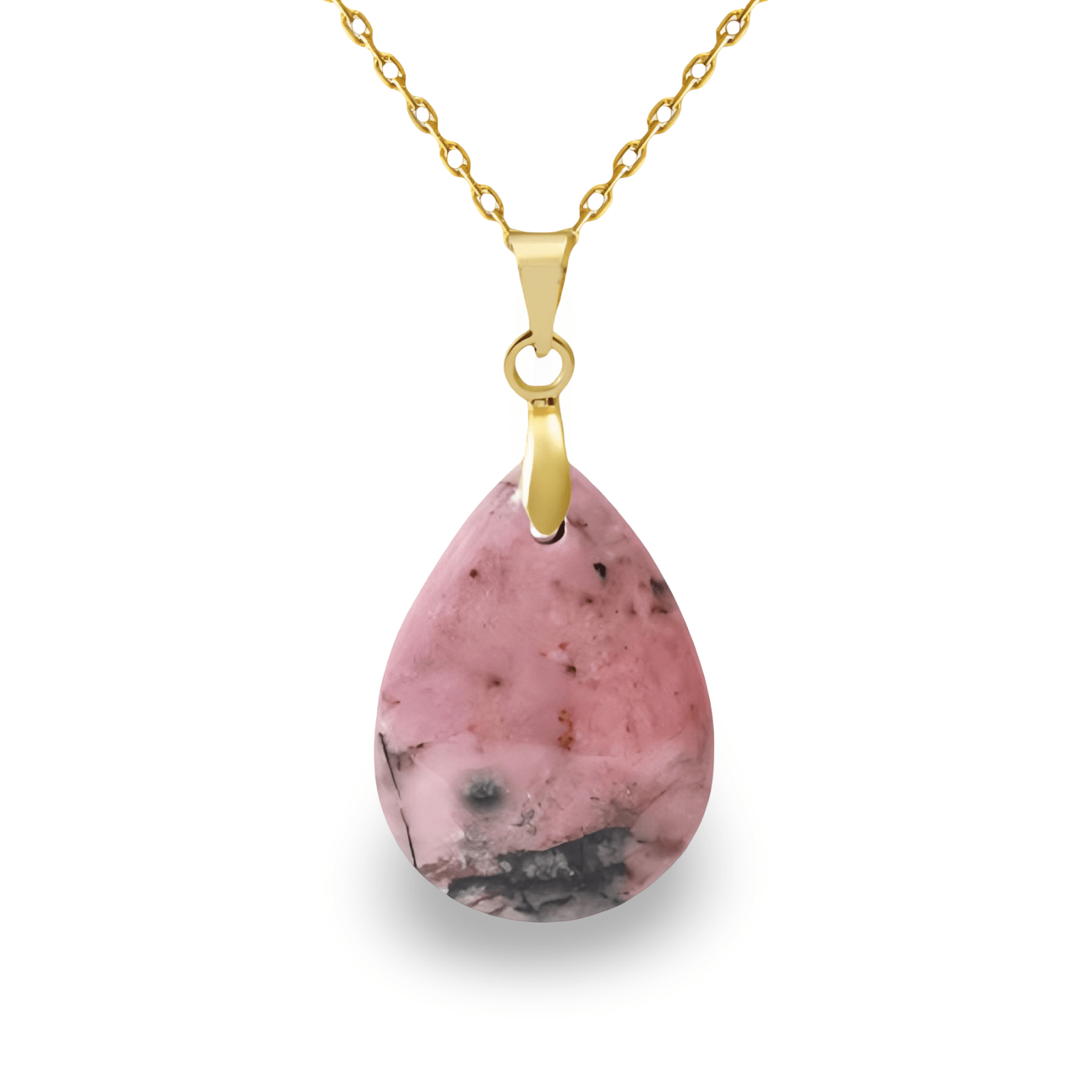 Collier pendentif goutte pour femme, en pierre naturelle rhodonite, style bohème chic