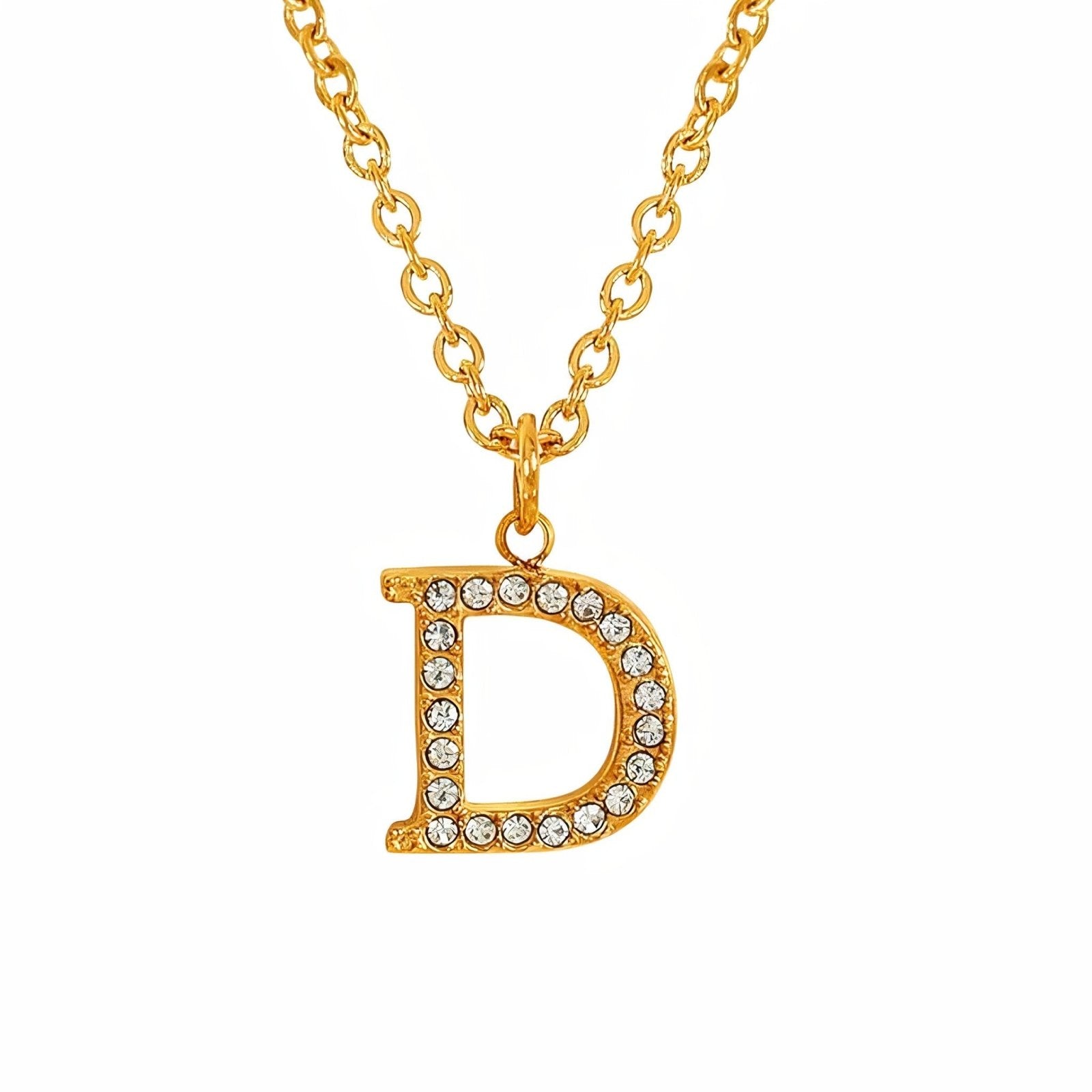 Collier pendentif lettre, plaqué or, zircons incrustés, bijoux tendance, modèle Andrea