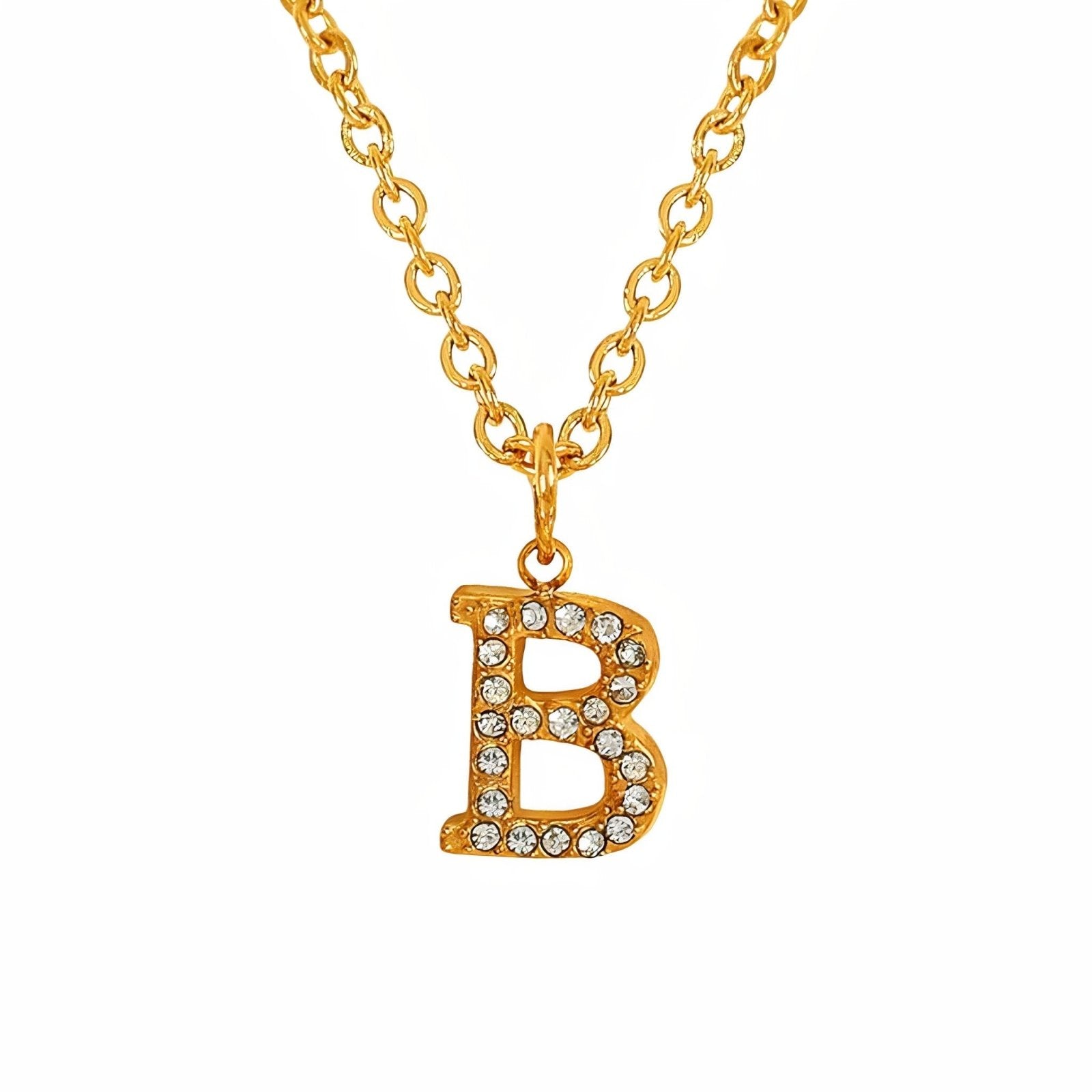 Collier pendentif lettre, plaqué or, zircons incrustés, bijoux tendance, modèle Andrea