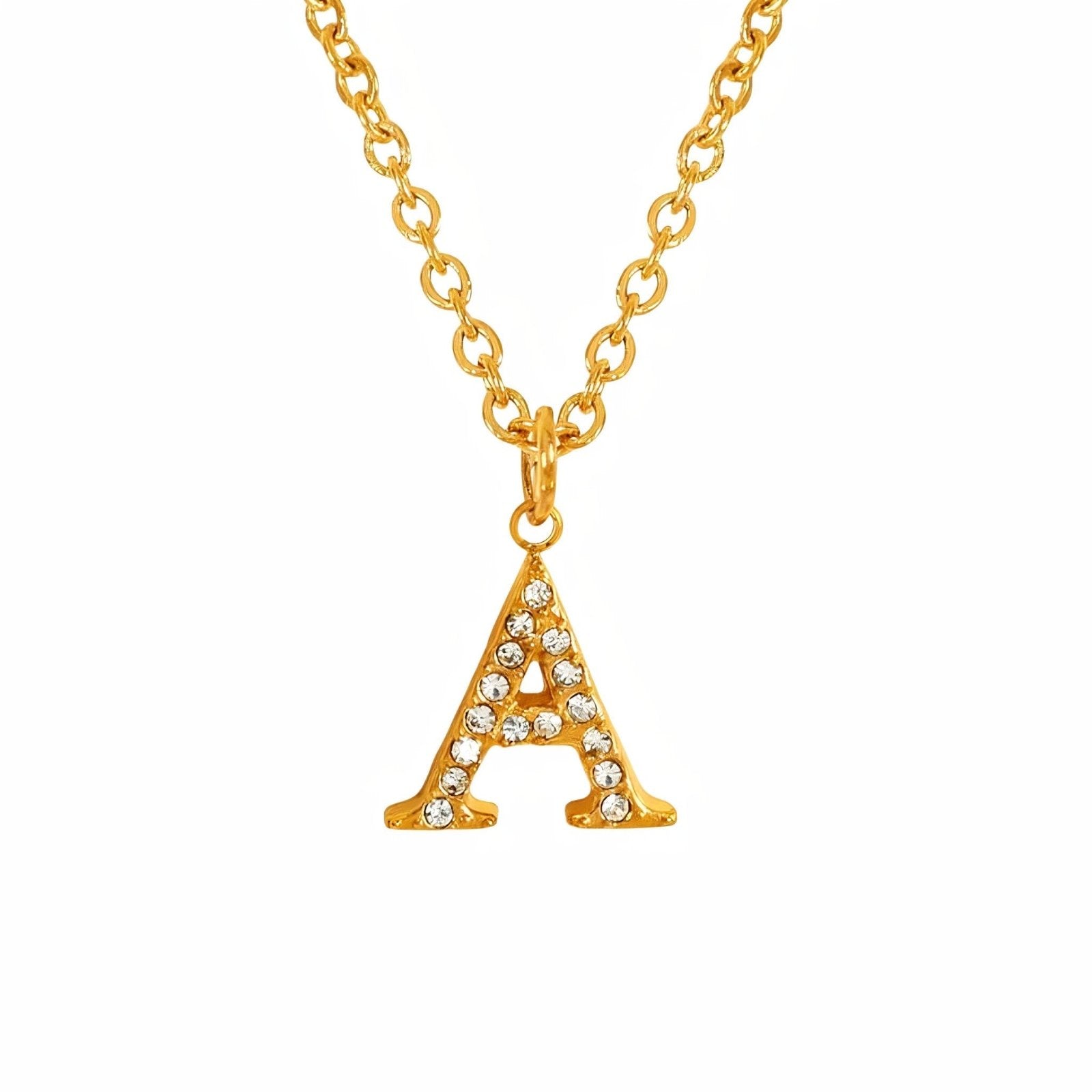 Collier pendentif lettre, plaqué or, zircons incrustés, bijoux tendance, modèle Andrea