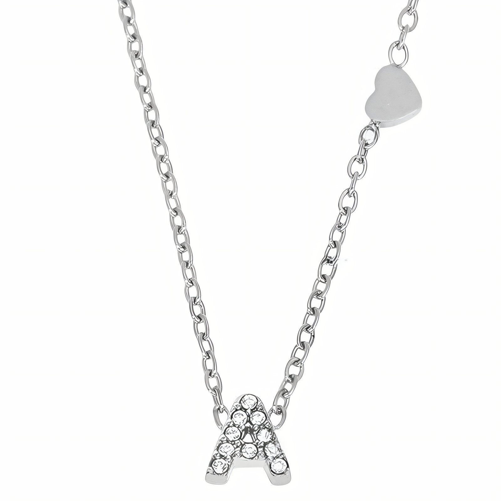 Collier pendentif lettre pour femme, avec zircon, en acier inoxydable