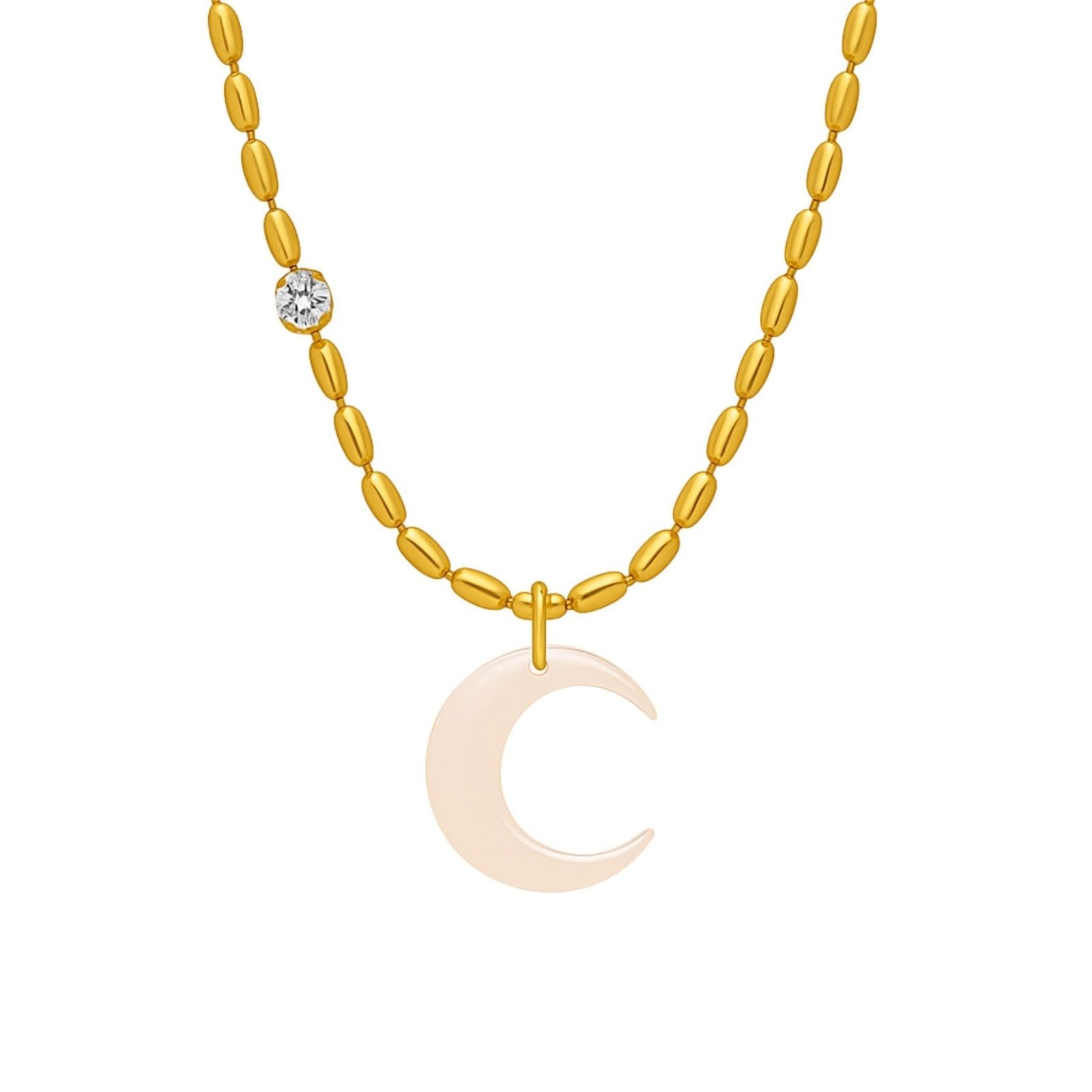 Collier pendentif lune blanche en résine, chaîne à mailles mixtes, pour femme, modèle Kensley