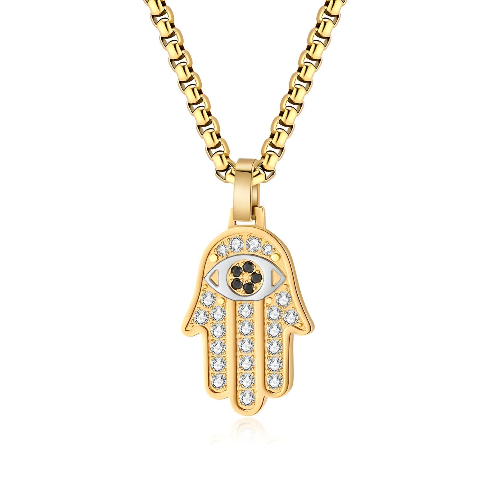 Collier pendentif main de Fatma en acier inoxydable, serti de zircons, modèle Nael