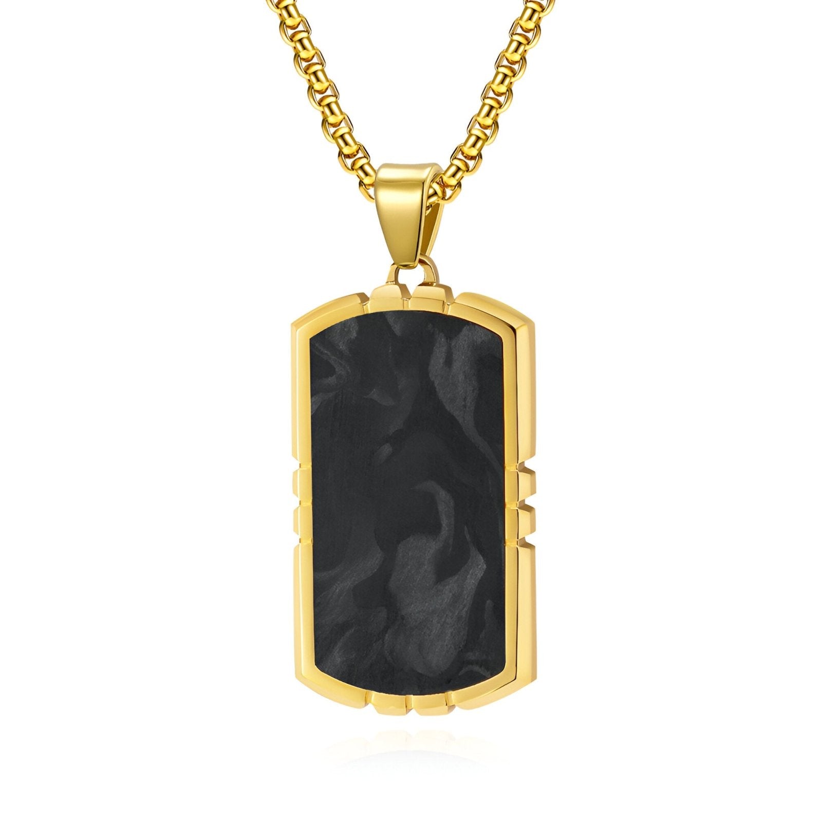 Collier pendentif marbré noir en résine texturée et acier inoxydable, modèle Briggs