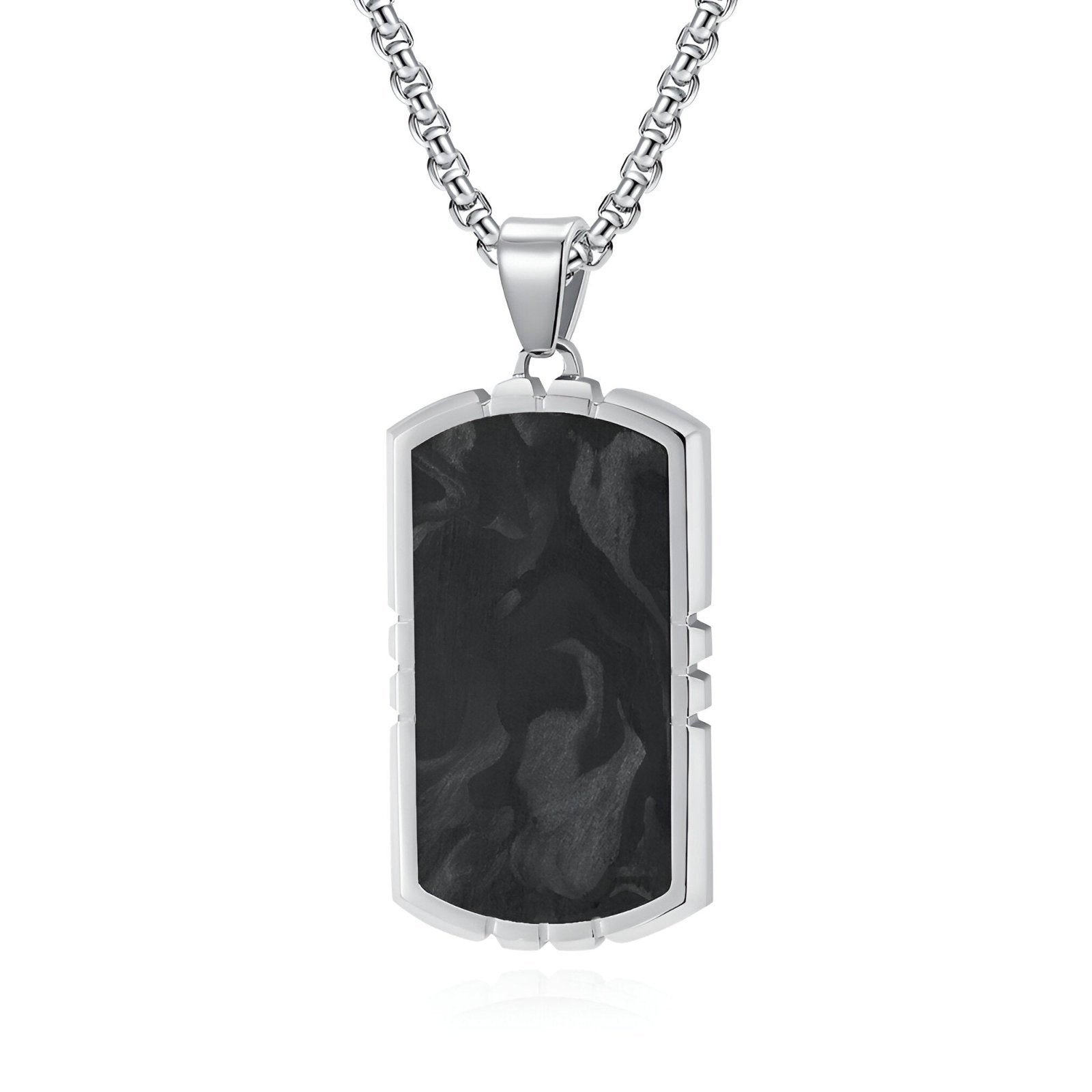 Collier pendentif marbré noir en résine texturée et acier inoxydable, modèle Briggs