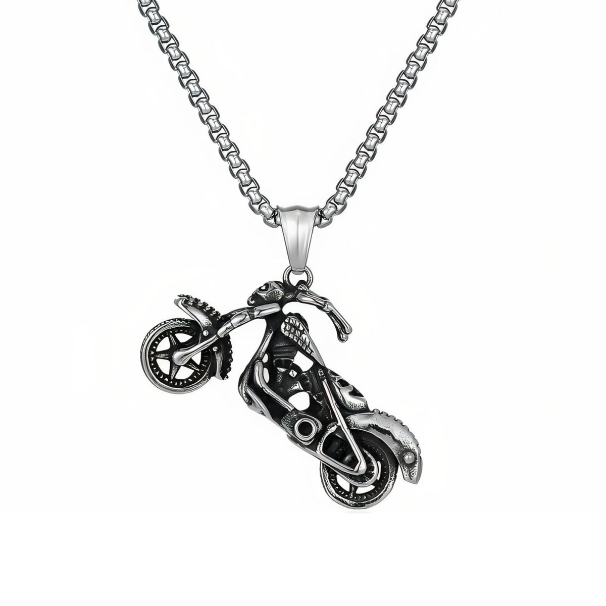 Collier pendentif moto chopper pour homme, en acier inoxydable, modèle biker aux détails sculptés