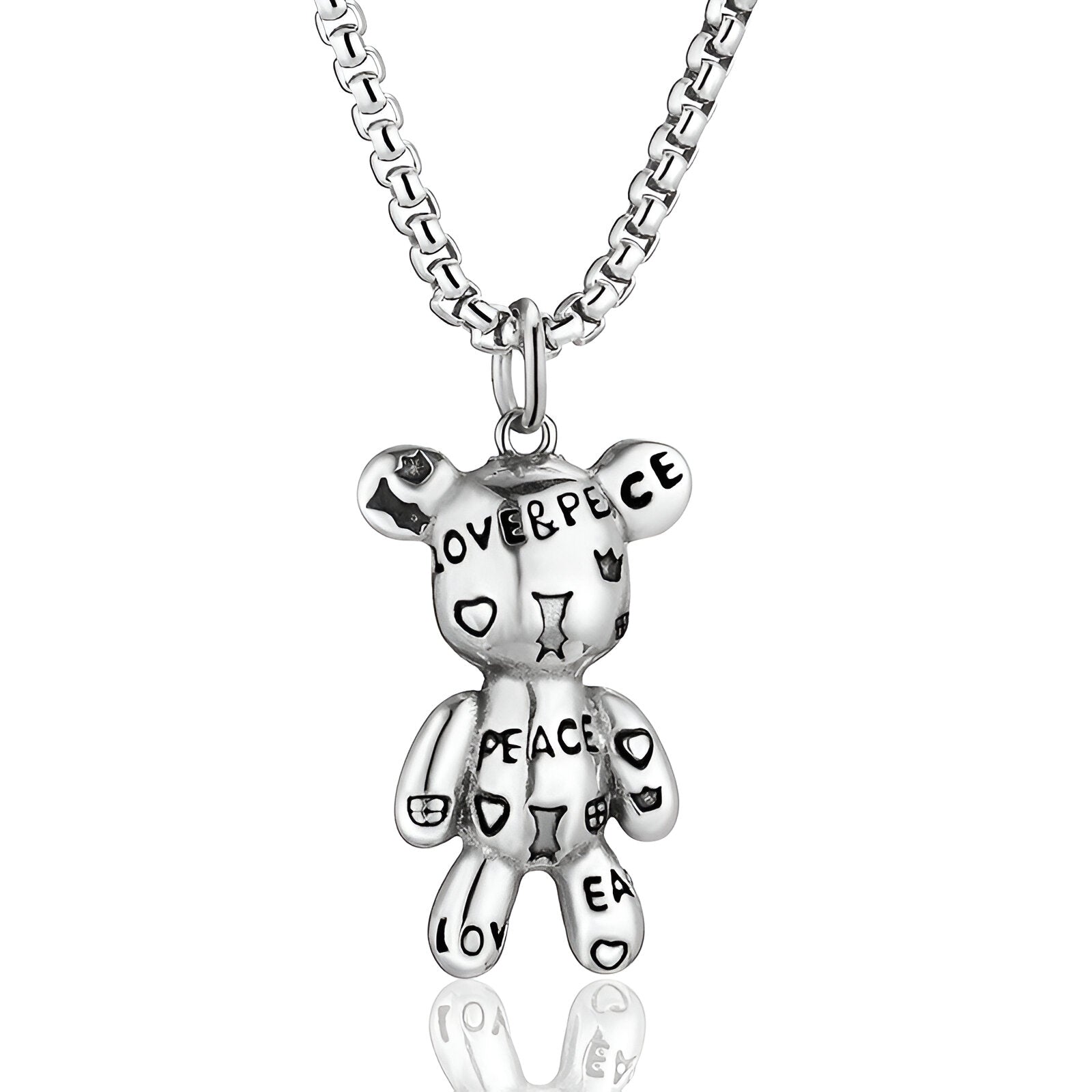 Collier pendentif ourson Peace & Love, en acier inoxydable, style Y2K, pour homme, modèle Bloom