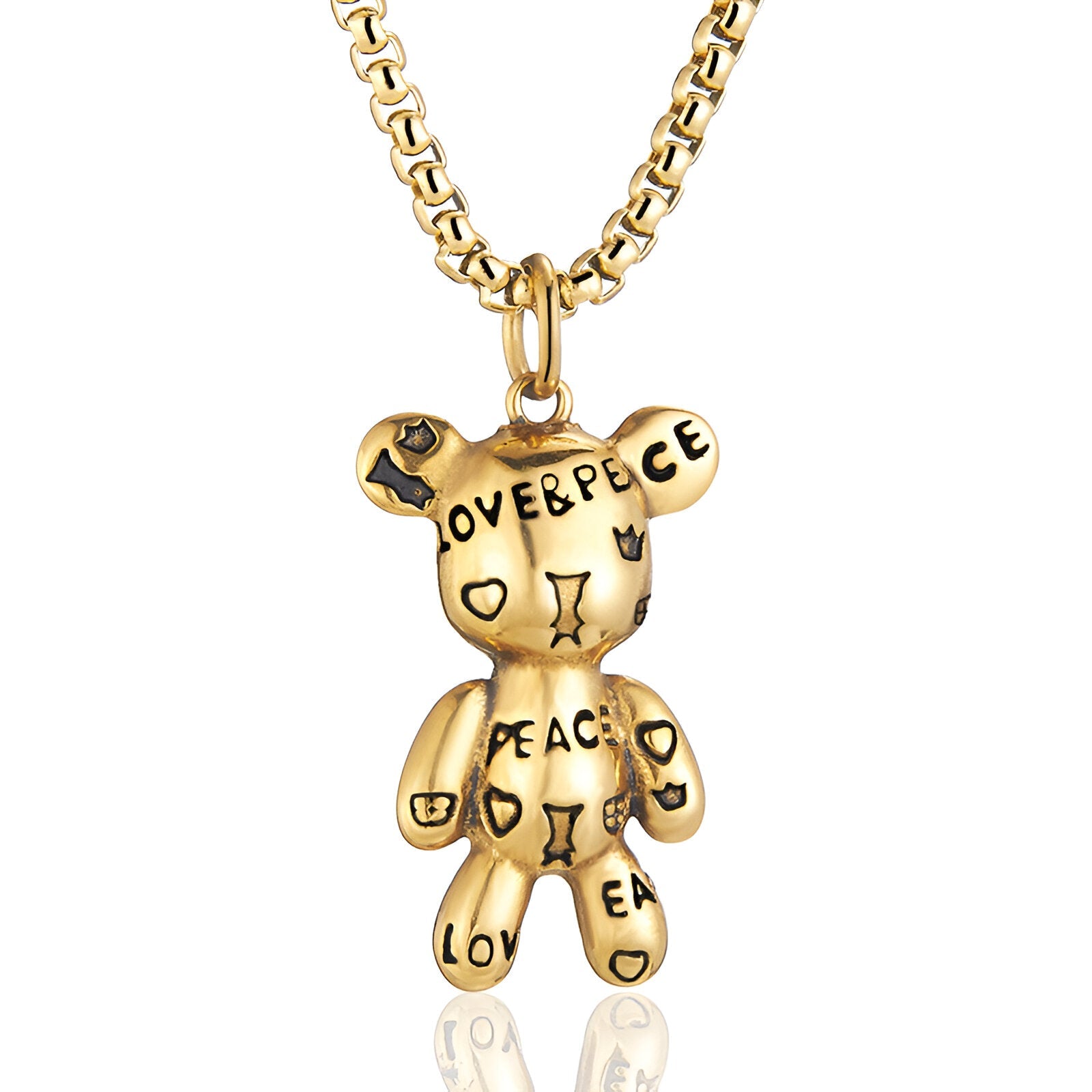 Collier pendentif ourson Peace & Love, en acier inoxydable, style Y2K, pour homme, modèle Bloom