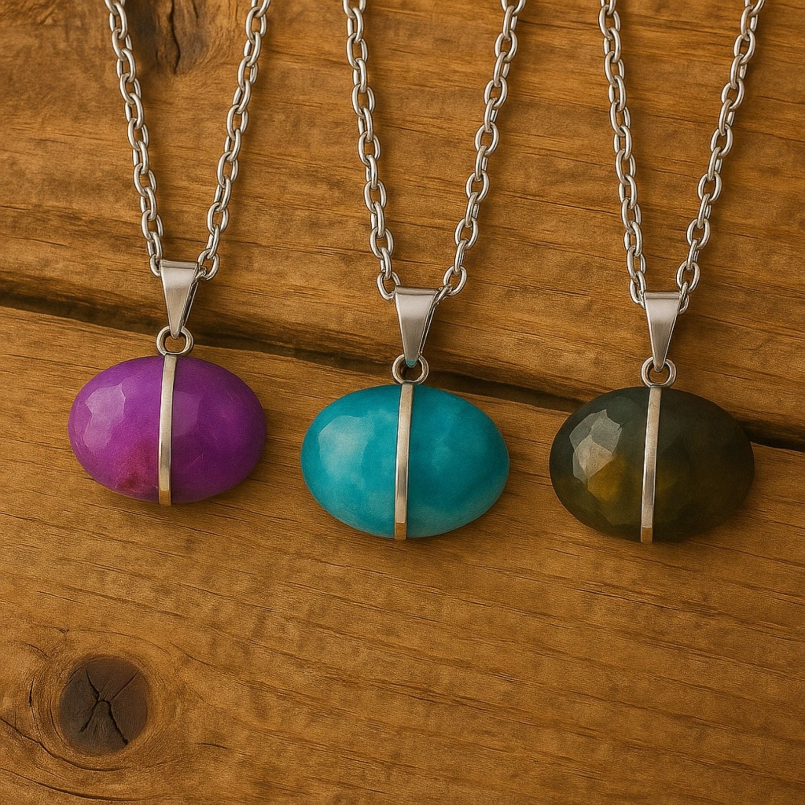 Collier pendentif ovale en pierre naturelle facettée, monture argentée, bijou moderne pour femme, modèle Zohra