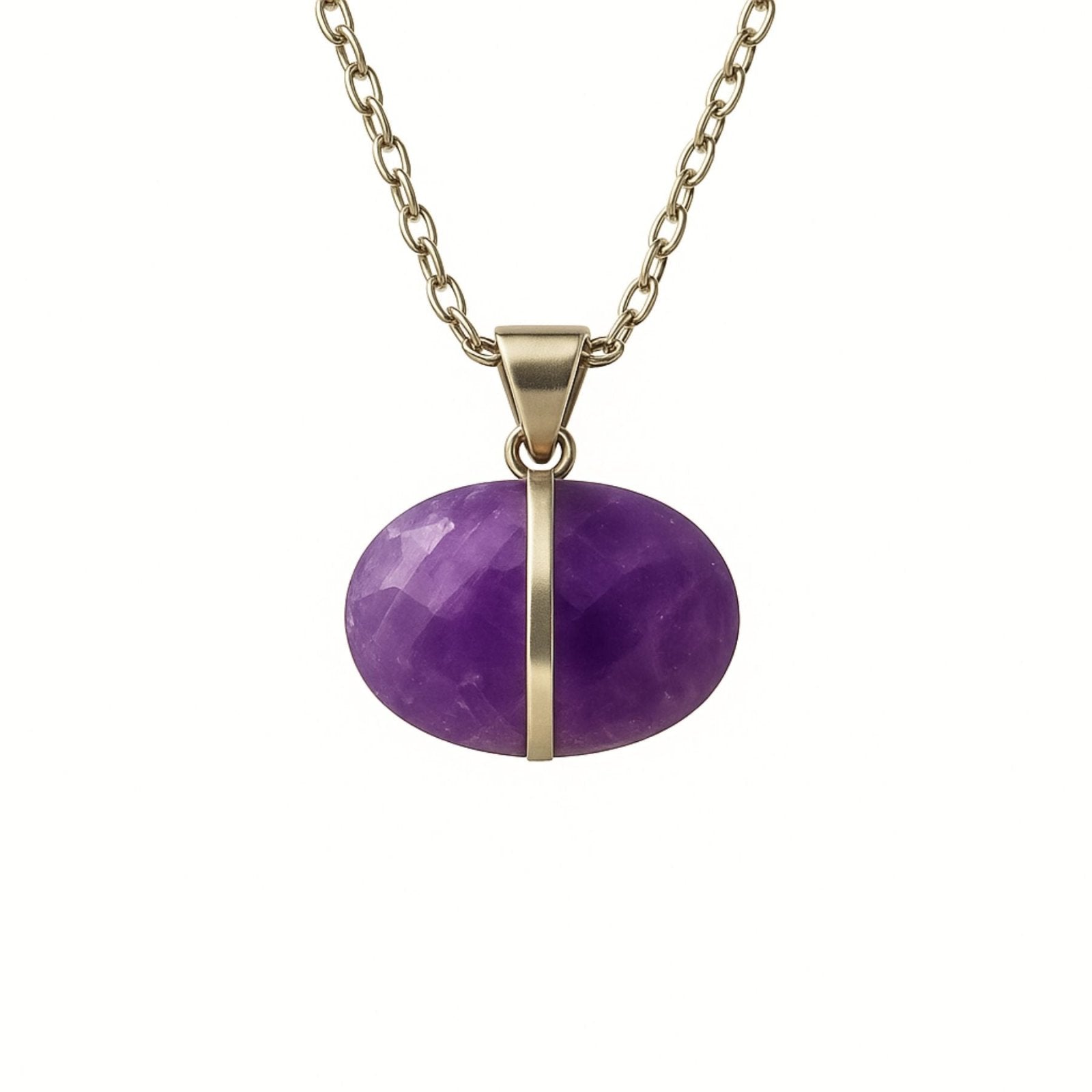 Collier pendentif ovale en pierre naturelle facettée, monture argentée, bijou moderne pour femme, modèle Zohra