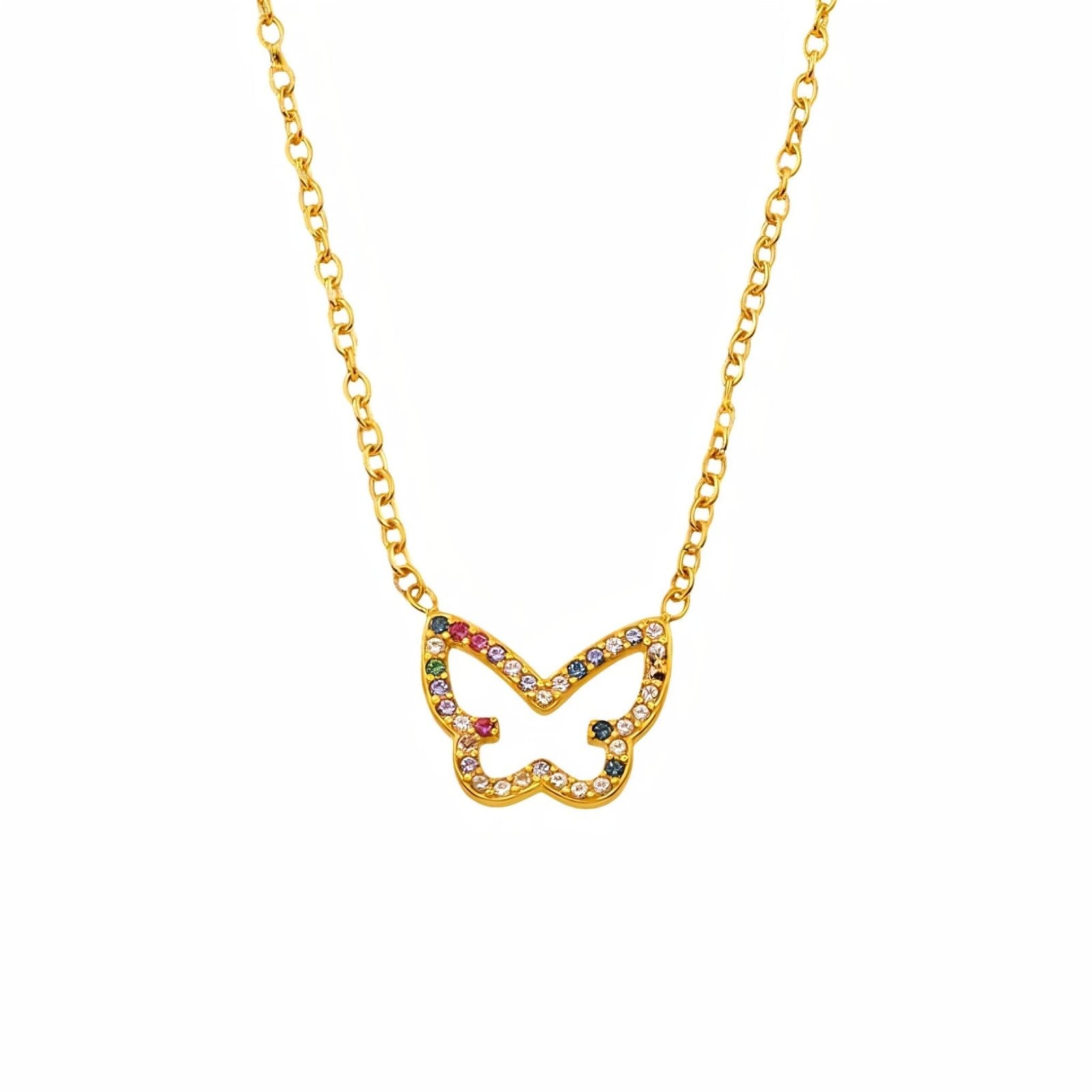 Collier pendentif papillon, acier doré ou argenté, serti de zircons, modèle Jayleen