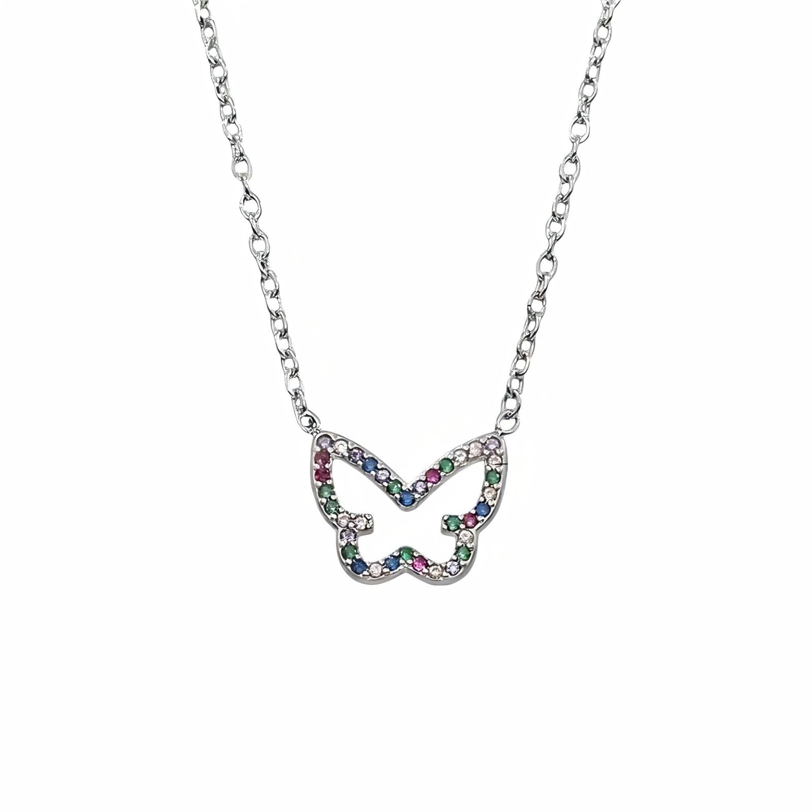 Collier pendentif papillon, acier doré ou argenté, serti de zircons, modèle Jayleen