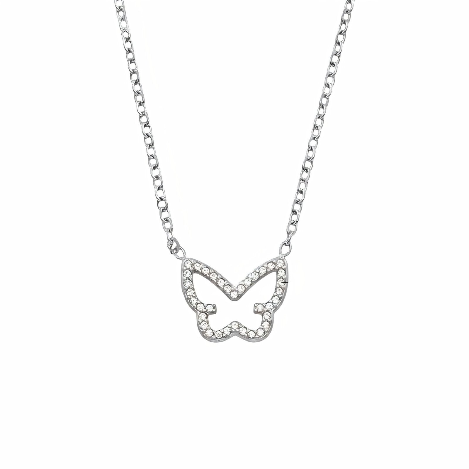 Collier pendentif papillon, acier doré ou argenté, serti de zircons, modèle Jayleen