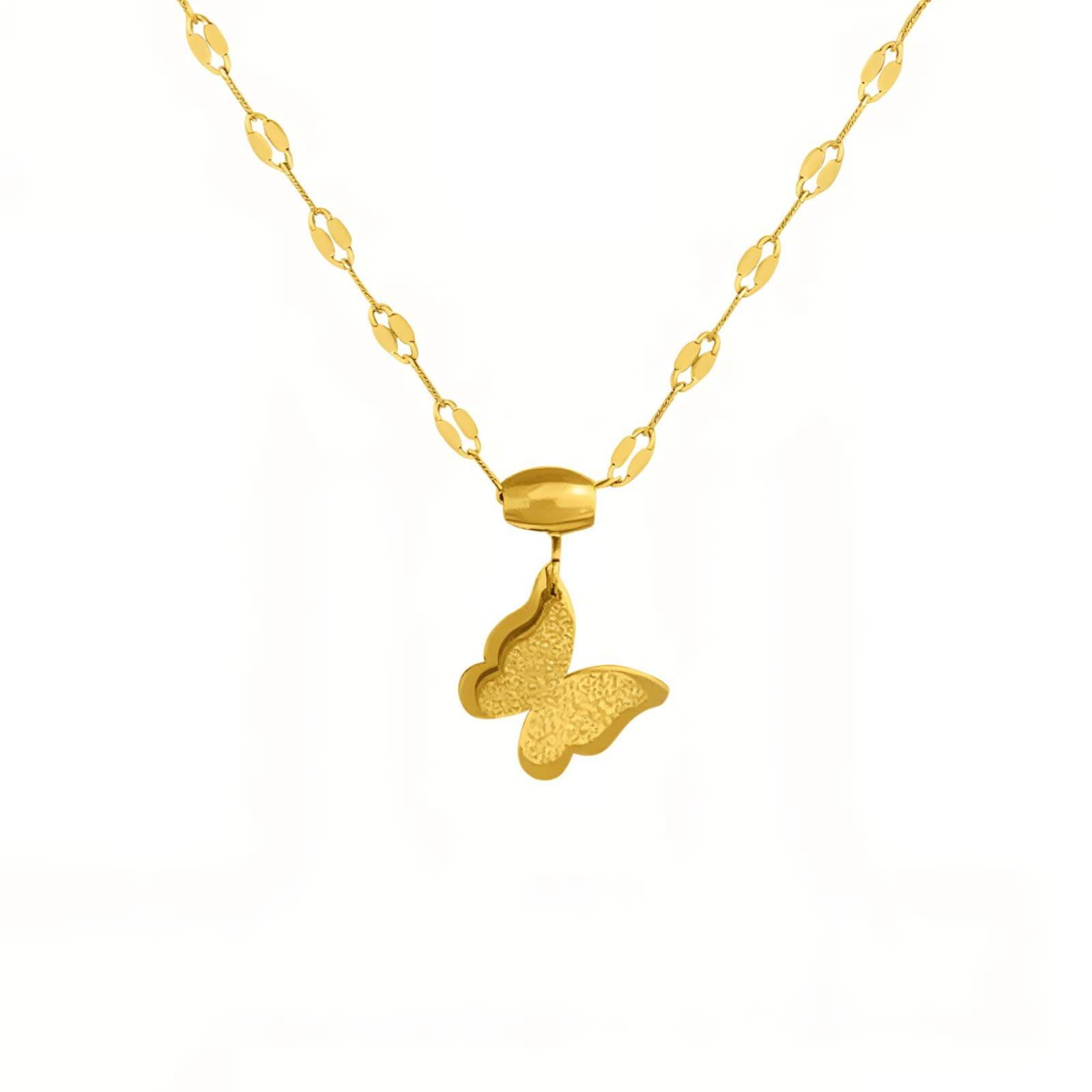 Collier pendentif papillon, acier titane, finition satinée brillante, modèle Yumi