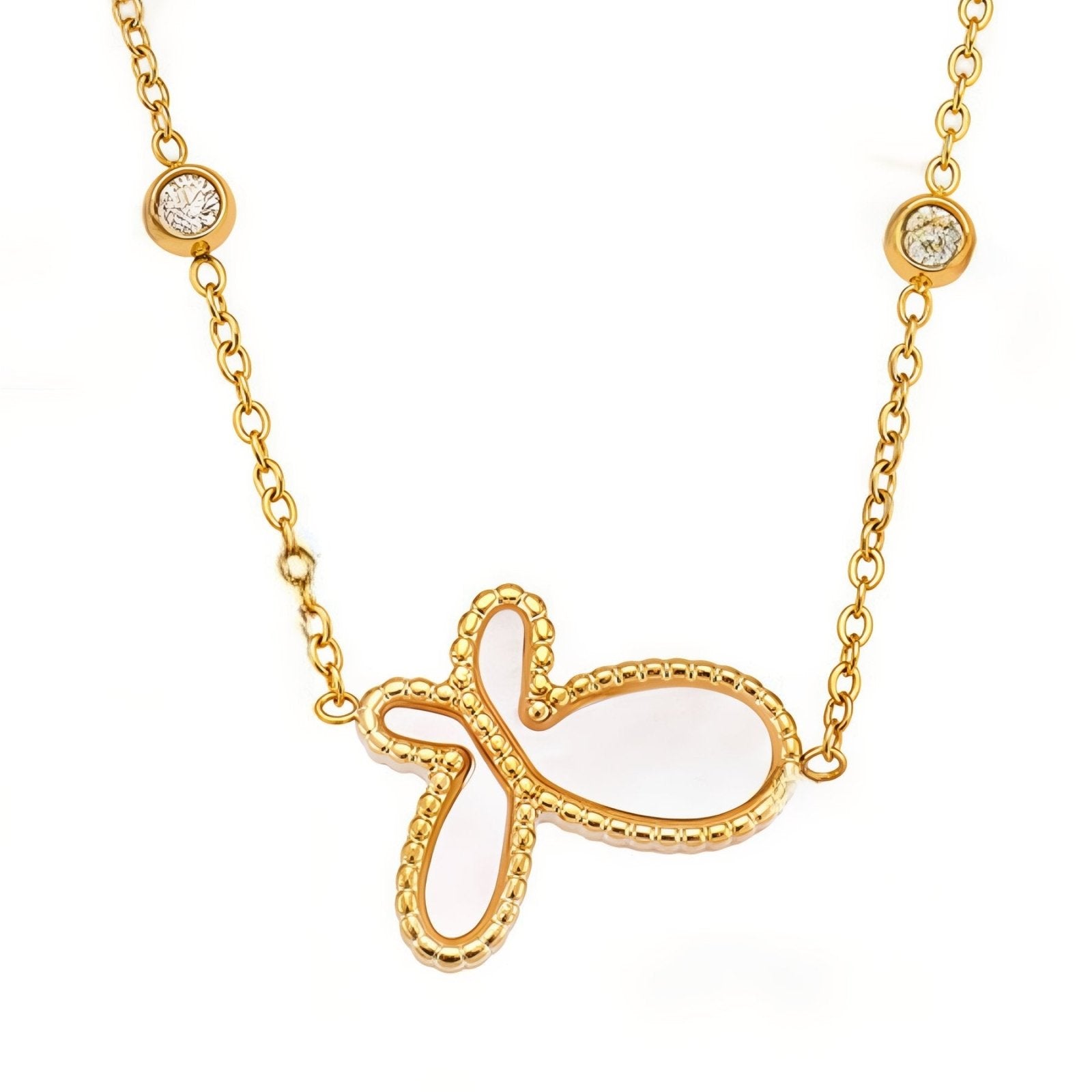 Collier pendentif papillon pour femme, avec zircon et coquillage, en acier inoxydable
