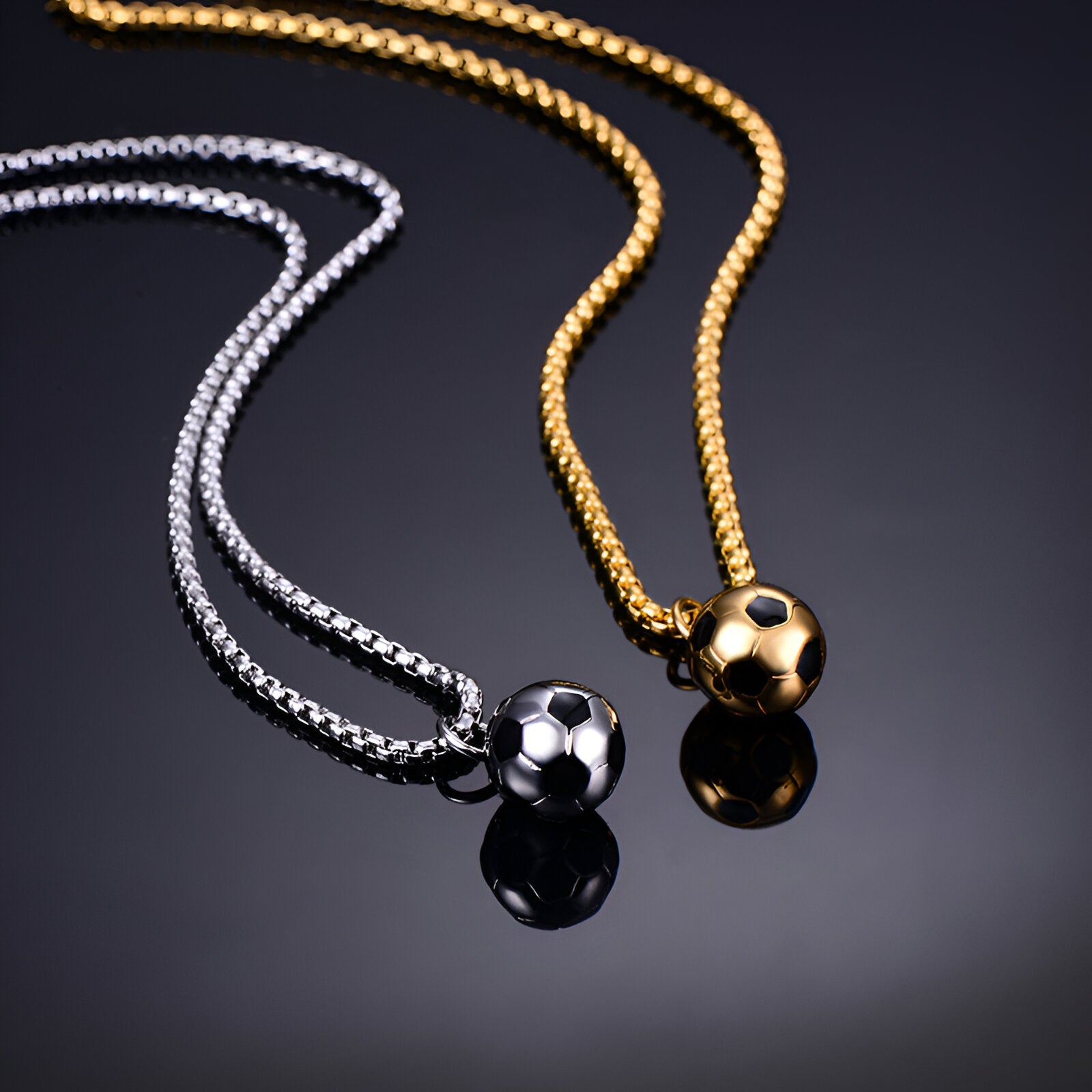 Collier pendentif pendentif ballon de football en acier inoxydable, couleur or ou argent, pour homme, modèle Soka