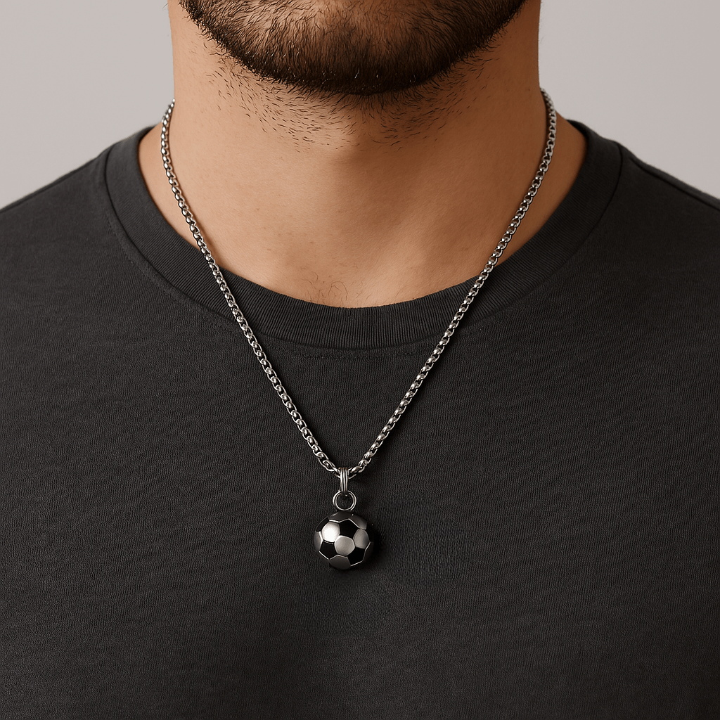 Collier pendentif pendentif ballon de football en acier inoxydable, couleur or ou argent, pour homme, modèle Soka