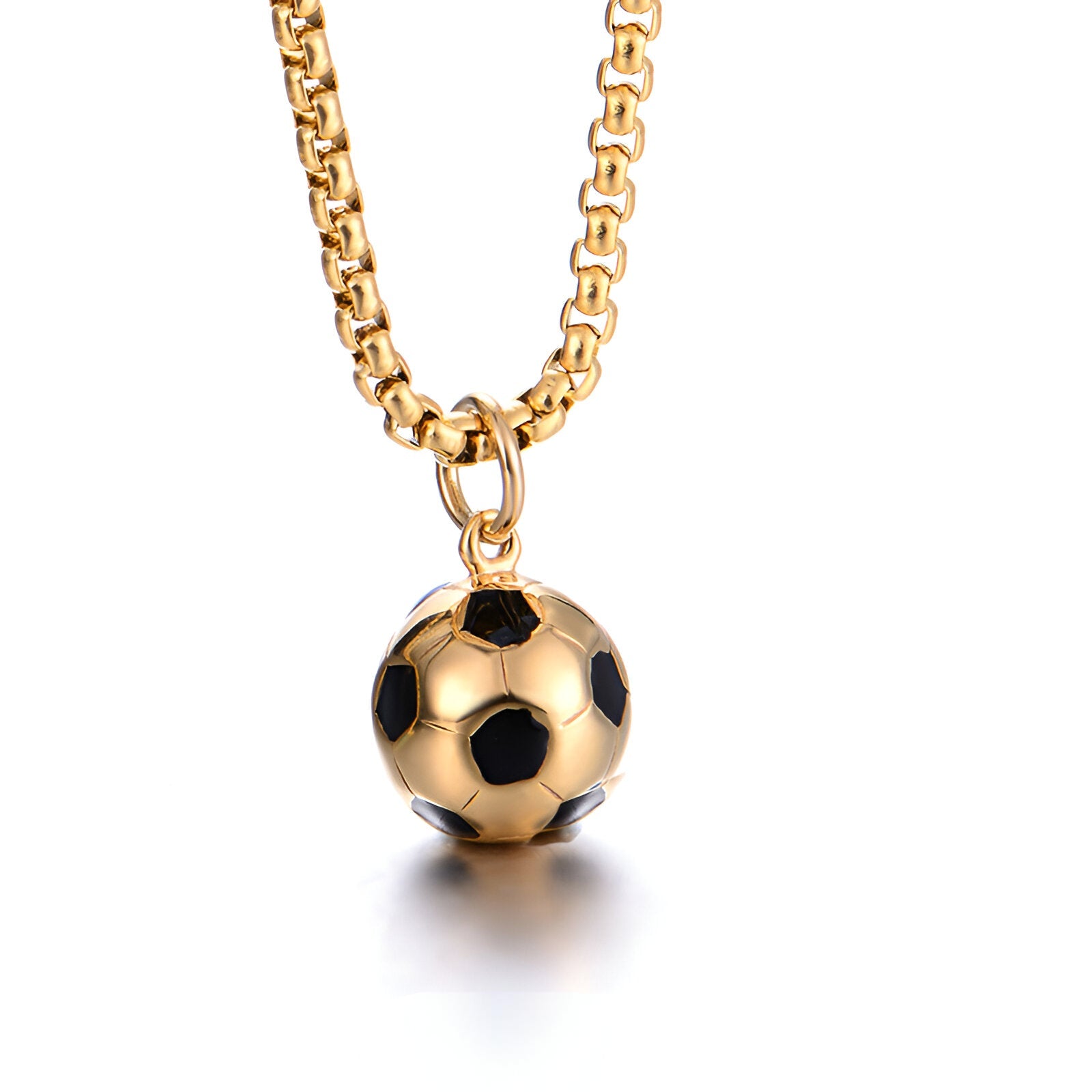 Collier pendentif pendentif ballon de football en acier inoxydable, couleur or ou argent, pour homme, modèle Soka