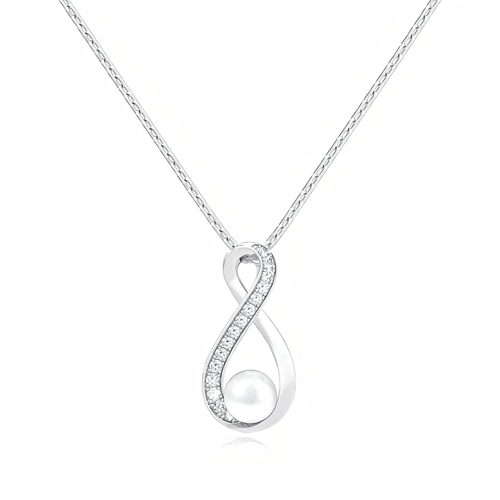Collier pendentif perle et symbole infini, en argent massif, chaine forçat, modèle Anouk