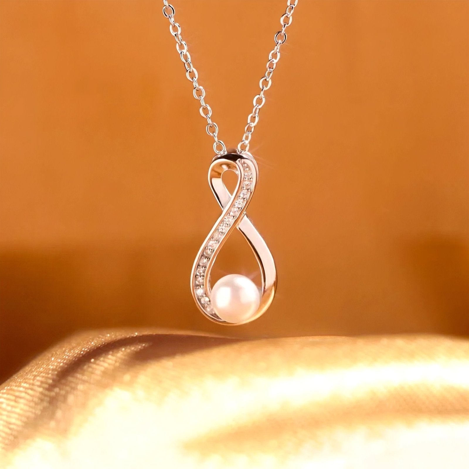 Collier pendentif perle et symbole infini, en argent massif, chaine forçat, modèle Anouk