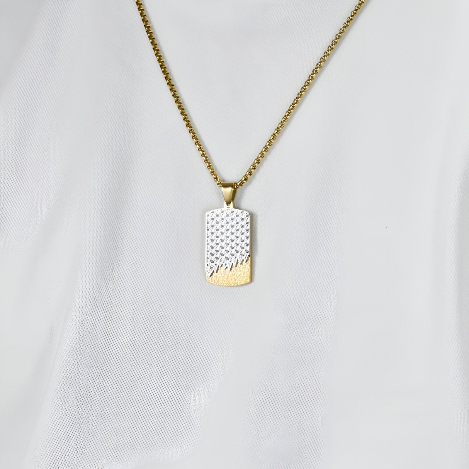 Collier pendentif plaque géométrique bicolore en acier inoxydable, modèle Colton