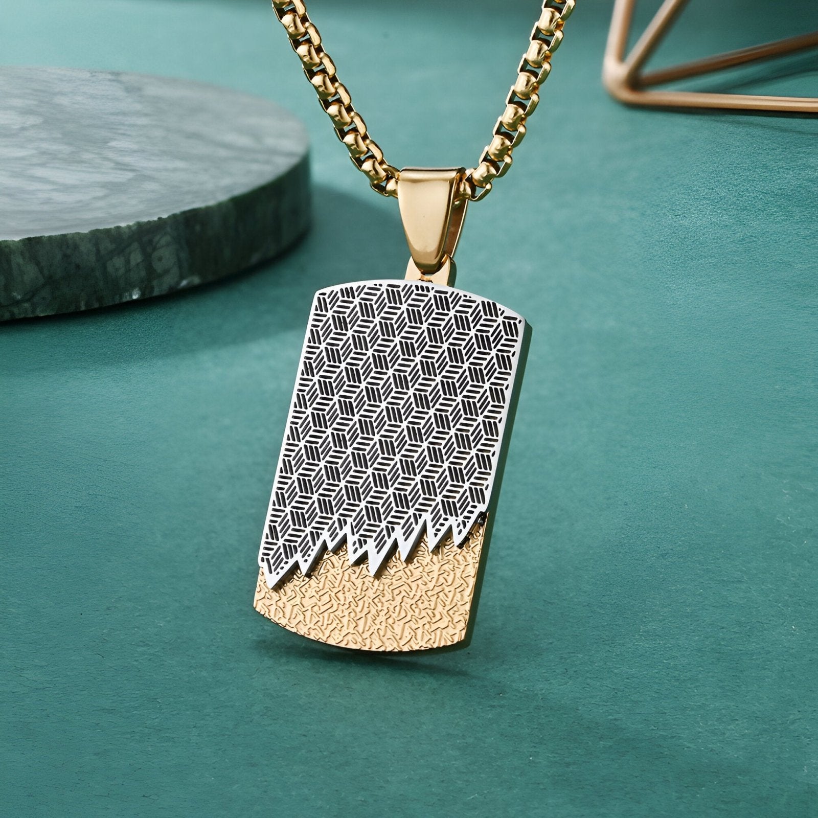 Collier pendentif plaque géométrique bicolore en acier inoxydable, modèle Colton
