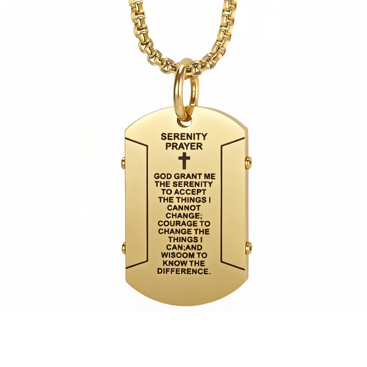Collier pendentif prière de sérénité pour homme, en acier inoxydable, plaque militaire gravée avec croix chrétienne