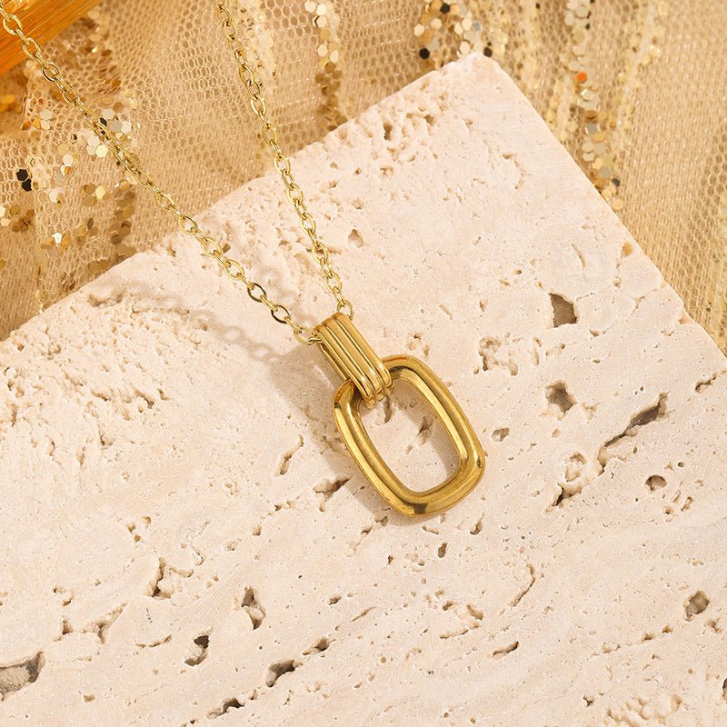 Collier pendentif rectangle, style minimaliste, acier inoxydable plaqué or 18K