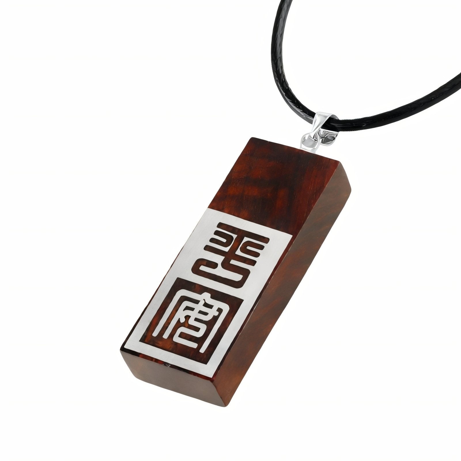 Collier pendentif rectangulaire en bois de santal rouge, cordon ajustable, symbolique