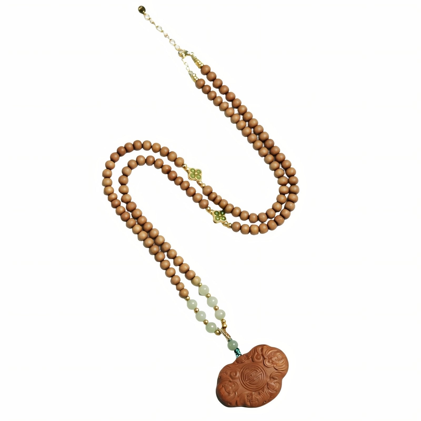 Collier pendentif Ruyi en bois de santal pour femme, avec perles en bois, pierre de jade et alliage métallique