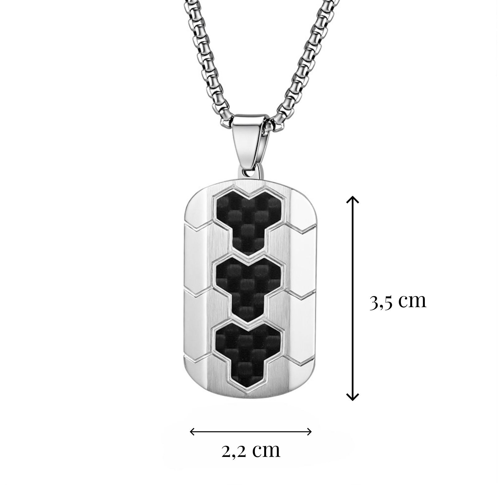 Collier pendentif sportif et urbain, maille vénitienne et détails carbone, pour homme moderne, modèle Tao