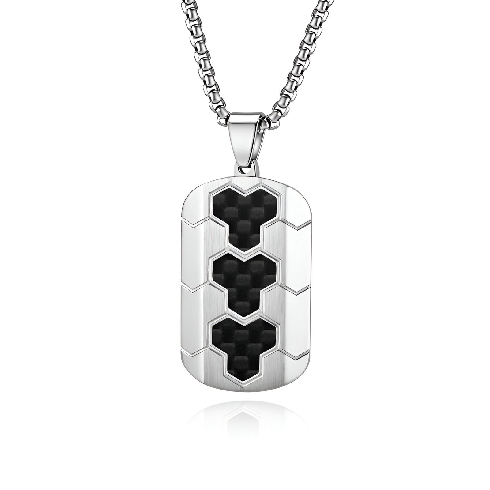 Collier pendentif sportif et urbain, maille vénitienne et détails carbone, pour homme moderne, modèle Tao