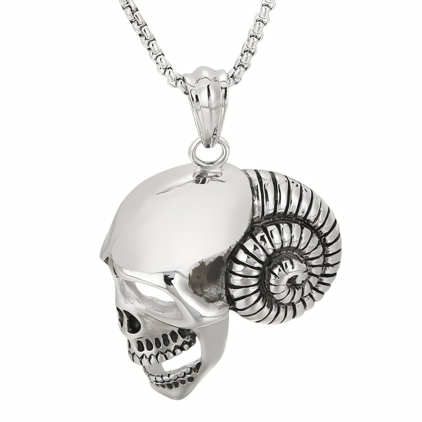 Collier pendentif tête de mort à corne pour homme, en acier inoxydable, style punk