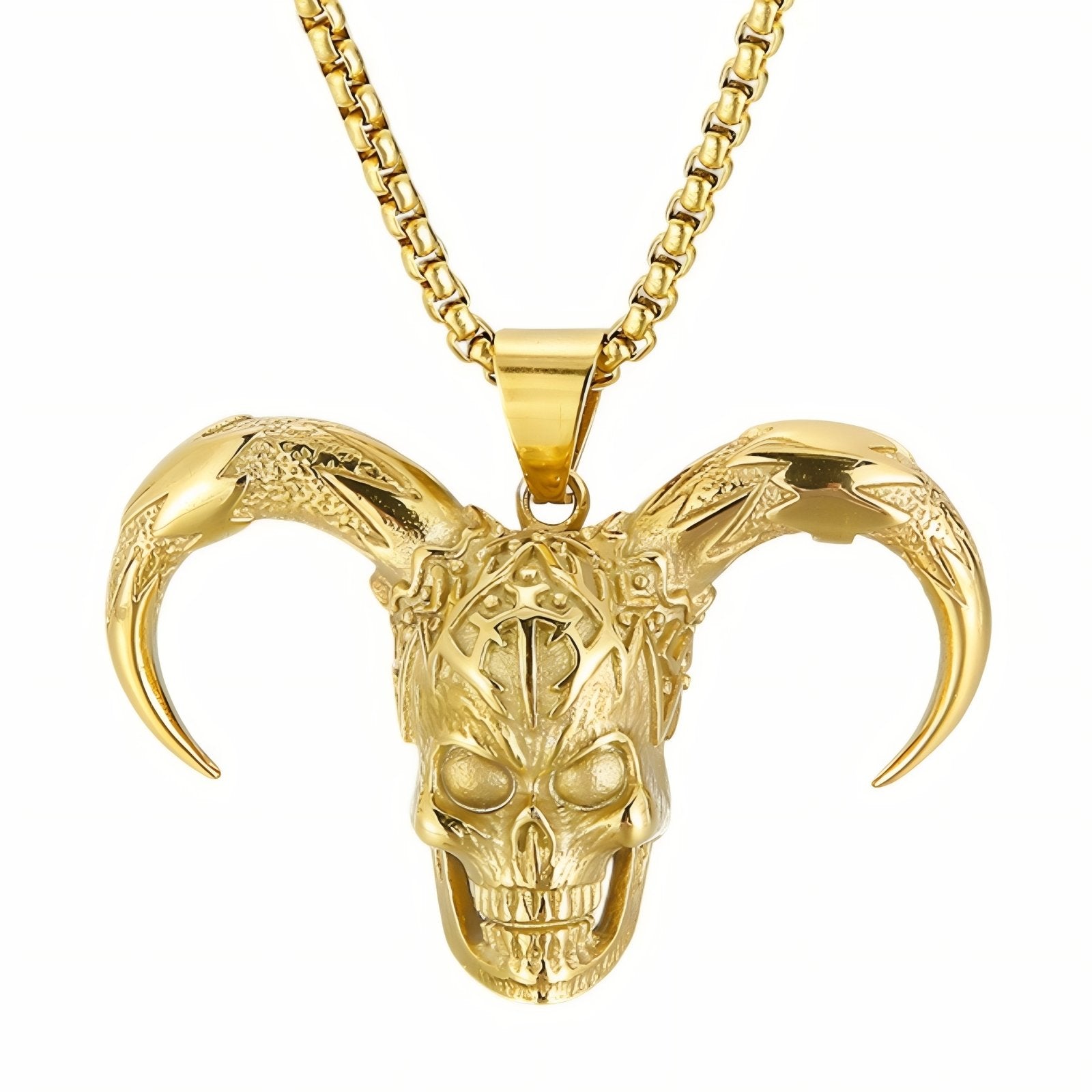Collier pendentif tête de mort à cornes pour homme, en acier inoxydable, style gothique