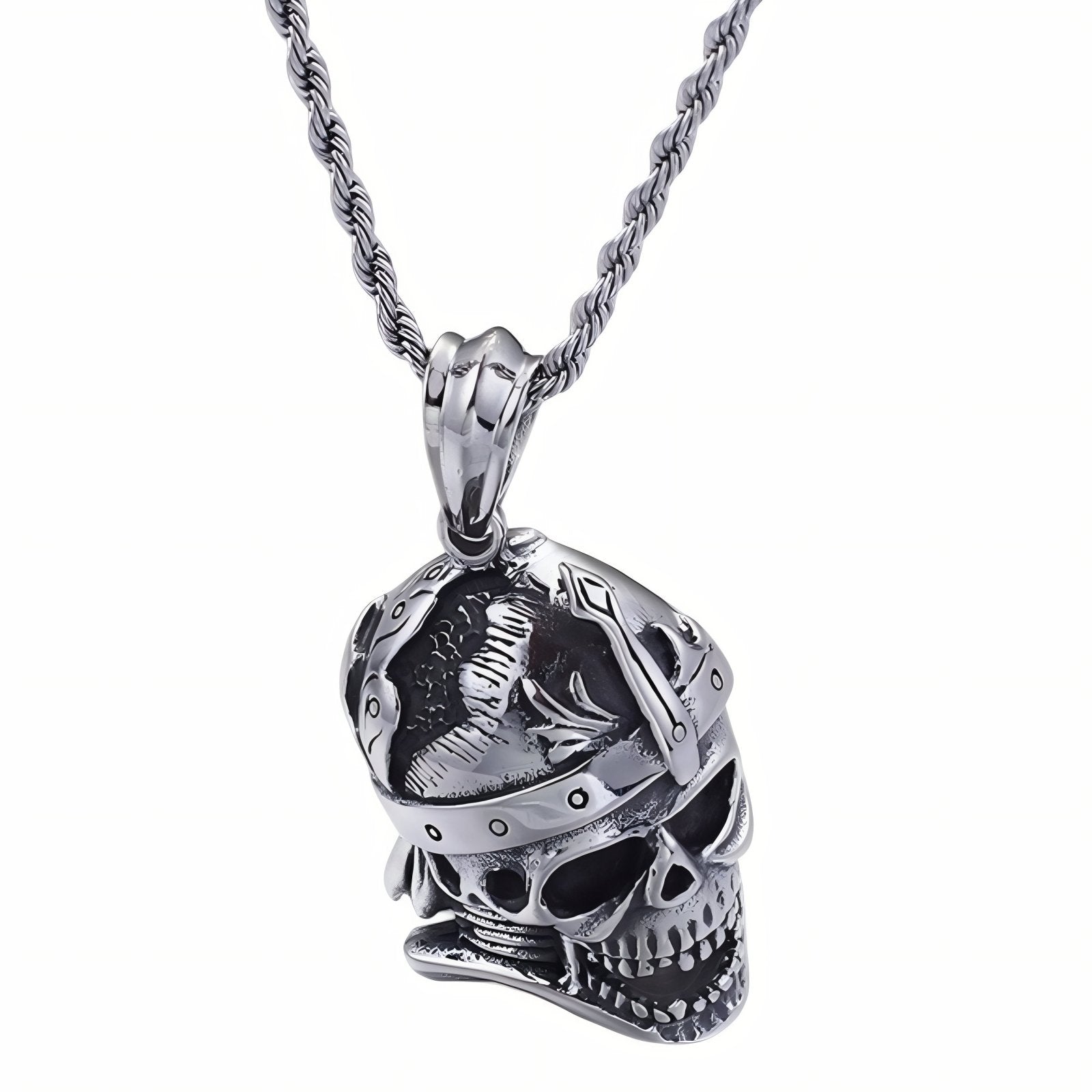 Collier pendentif tête de mort viking pour homme, en acier inoxydable