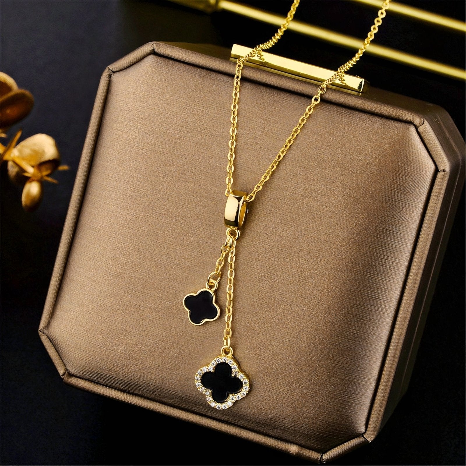 Collier pendentif trèfle à quatre feuilles, double chaîne, style coréen, modèle Maci